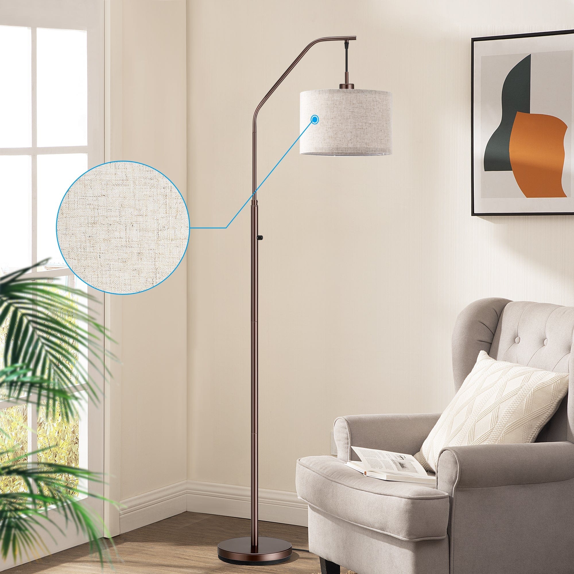 DEWENWILS Modern Arched Floor Lamp with Hanging Lampshade