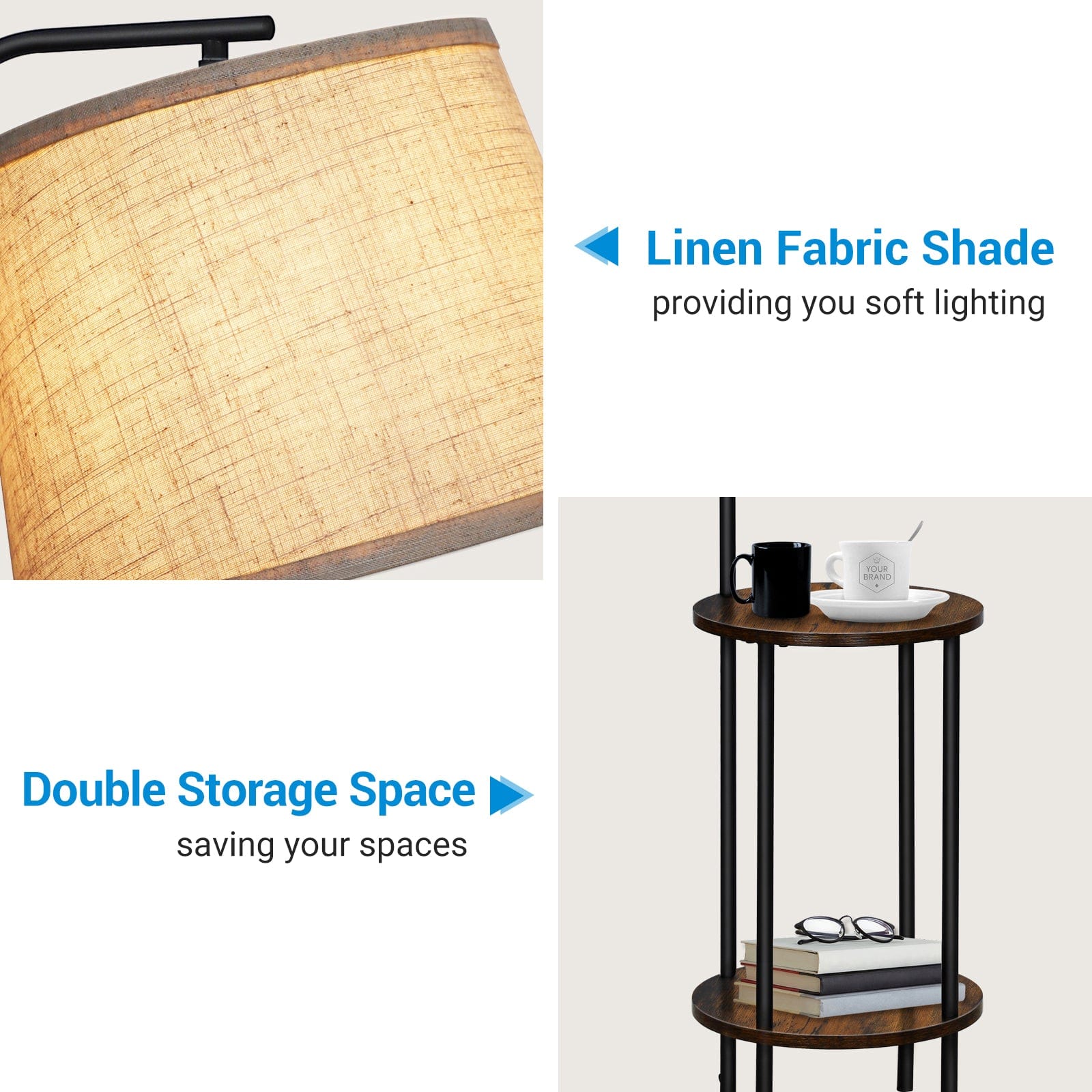 DEWENWILS Floor Lamp with Table Attached, Farmhouse Narrow Nightstand, Wooden End Side Table Floor Lamp, Adjustable Reading Lamp-HLFL06E