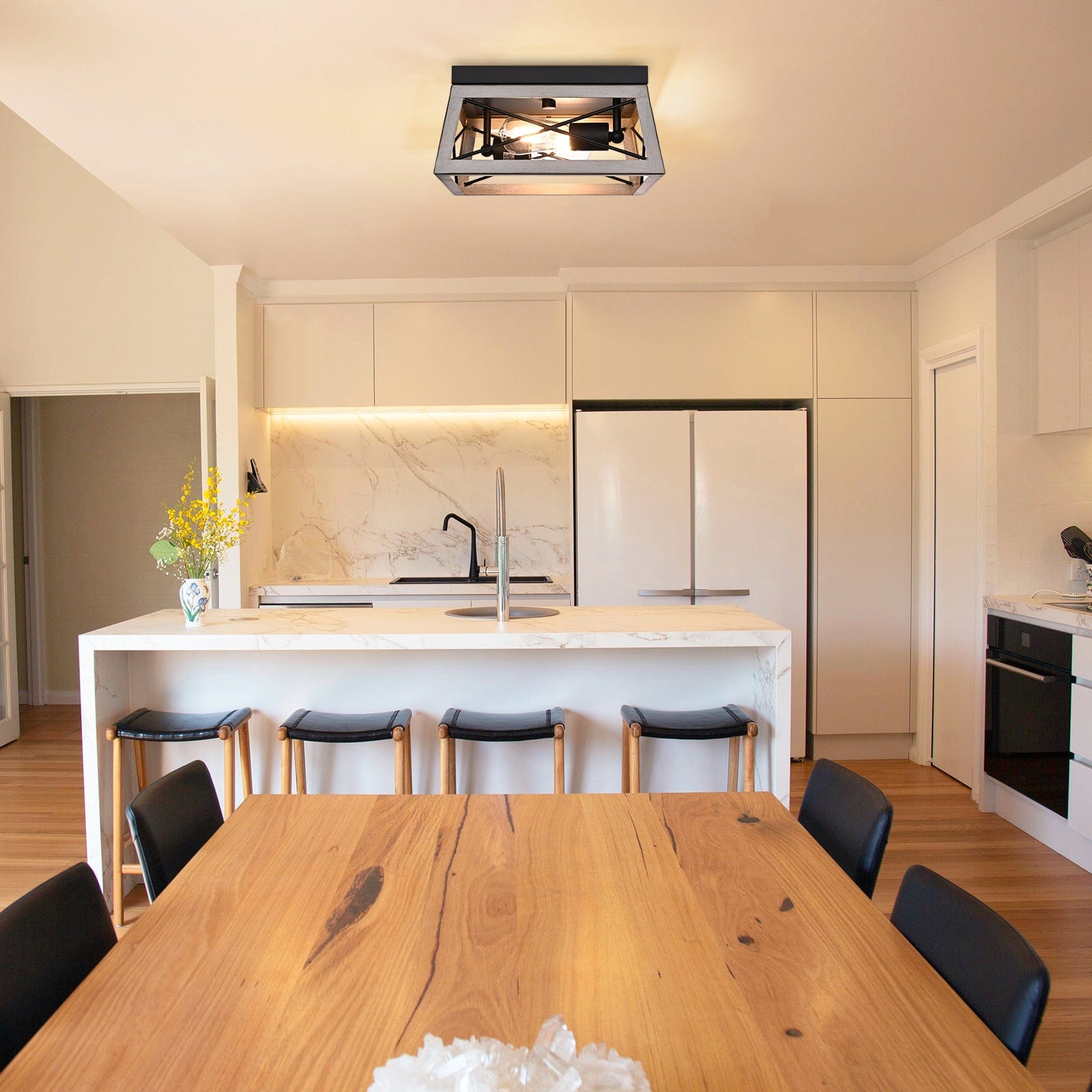 DEWENWILS Industrial Flush Mount Ceiling Light, Metal Ceiling Light Fixture, Hallway Light Fixture Ceiling for Entryway, Foyer, Dining Room, 2-Lights, Silver Grey-HFCL02D