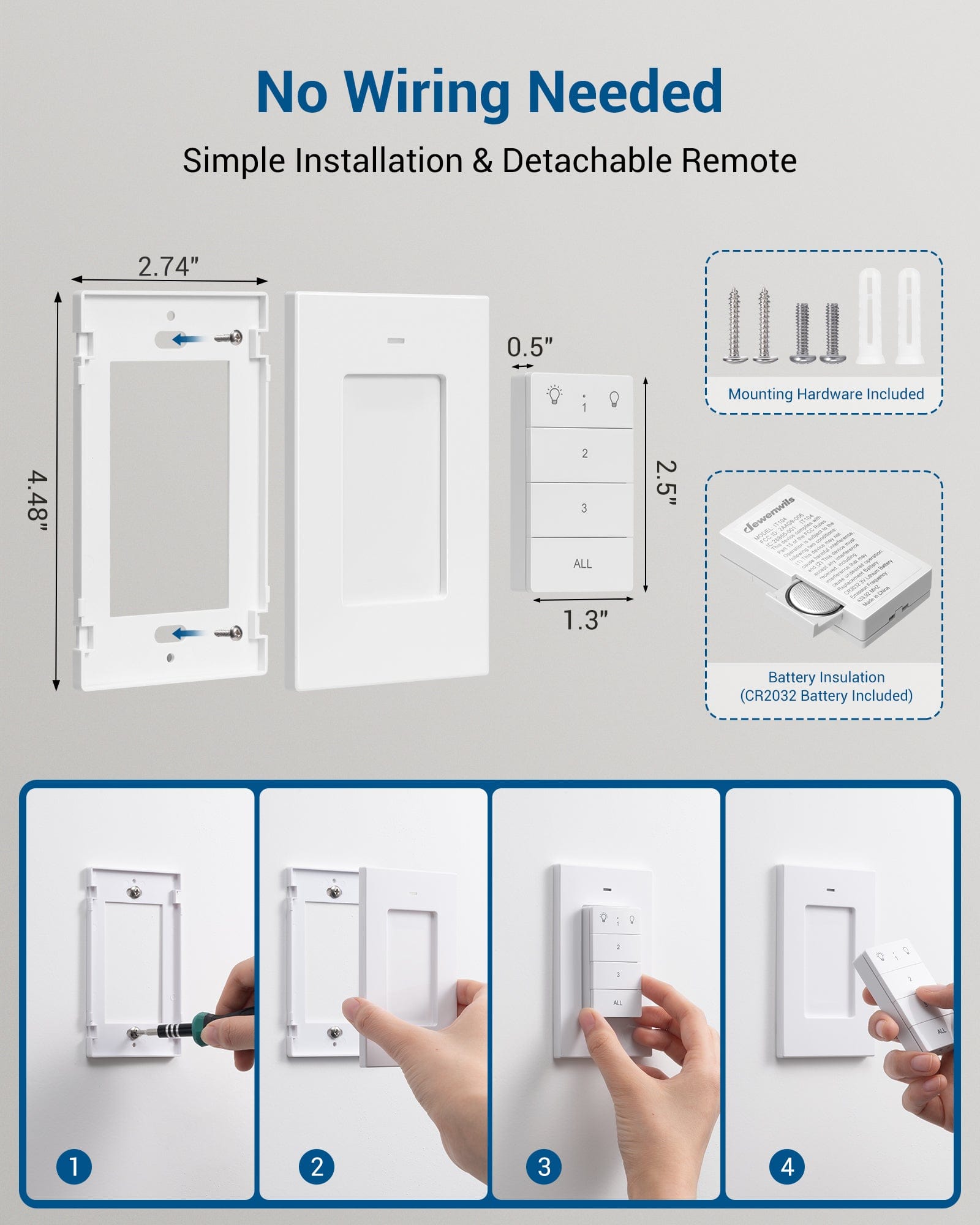 DEWENWILS Remote Control Outlet Wireless Light Switch, 2 Independent Control Sockets Electrical Remote Outlet Switch for Plug in Pendant Light, No Wiring,100 Ft Range, FCC Listed-SHRLS11W
