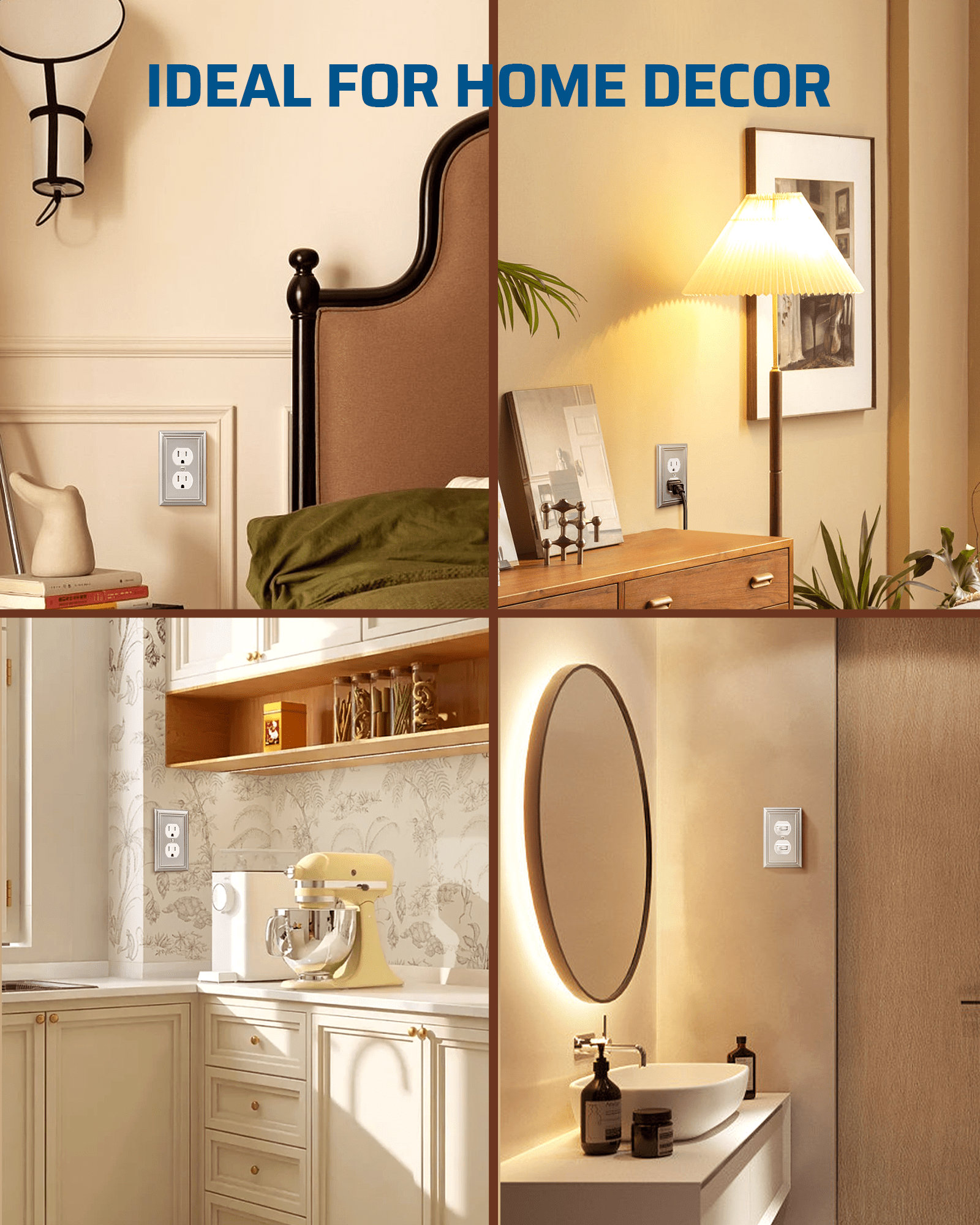 DEWENWILS 4-Pack Duplex Wall Plate, Metal Wall Outlet Cover for Receptacle, Light Switch, Brushed Nickel-HDWP14A