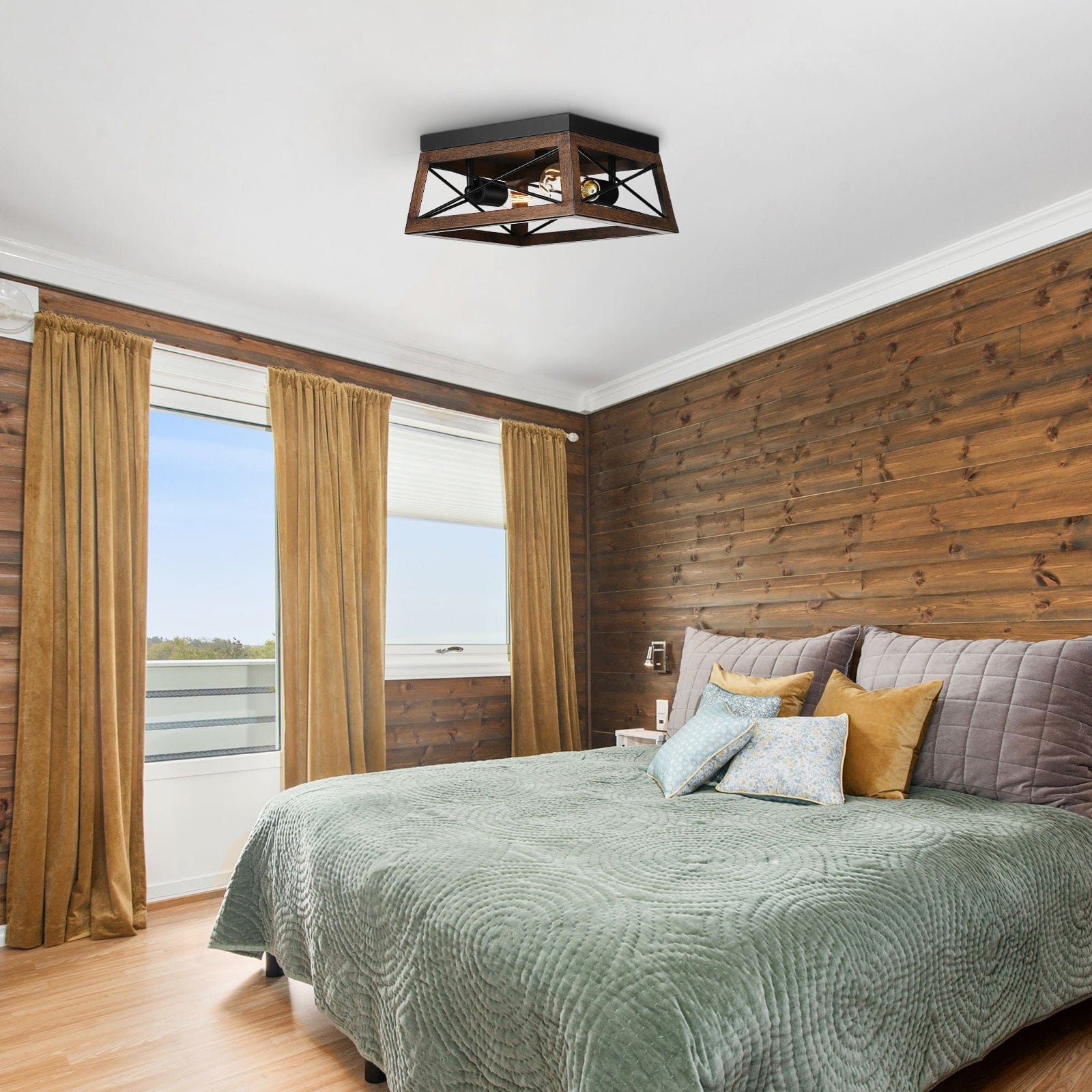 DEWENWILS Farmhouse Ceiling Light Fixture, Metal Flush Mount Ceiling Light with Wood Grain Finish, 2-Lights Ceiling Lamp for for Hallway, Entryway, Kitchen, Foyer-HFCL02B