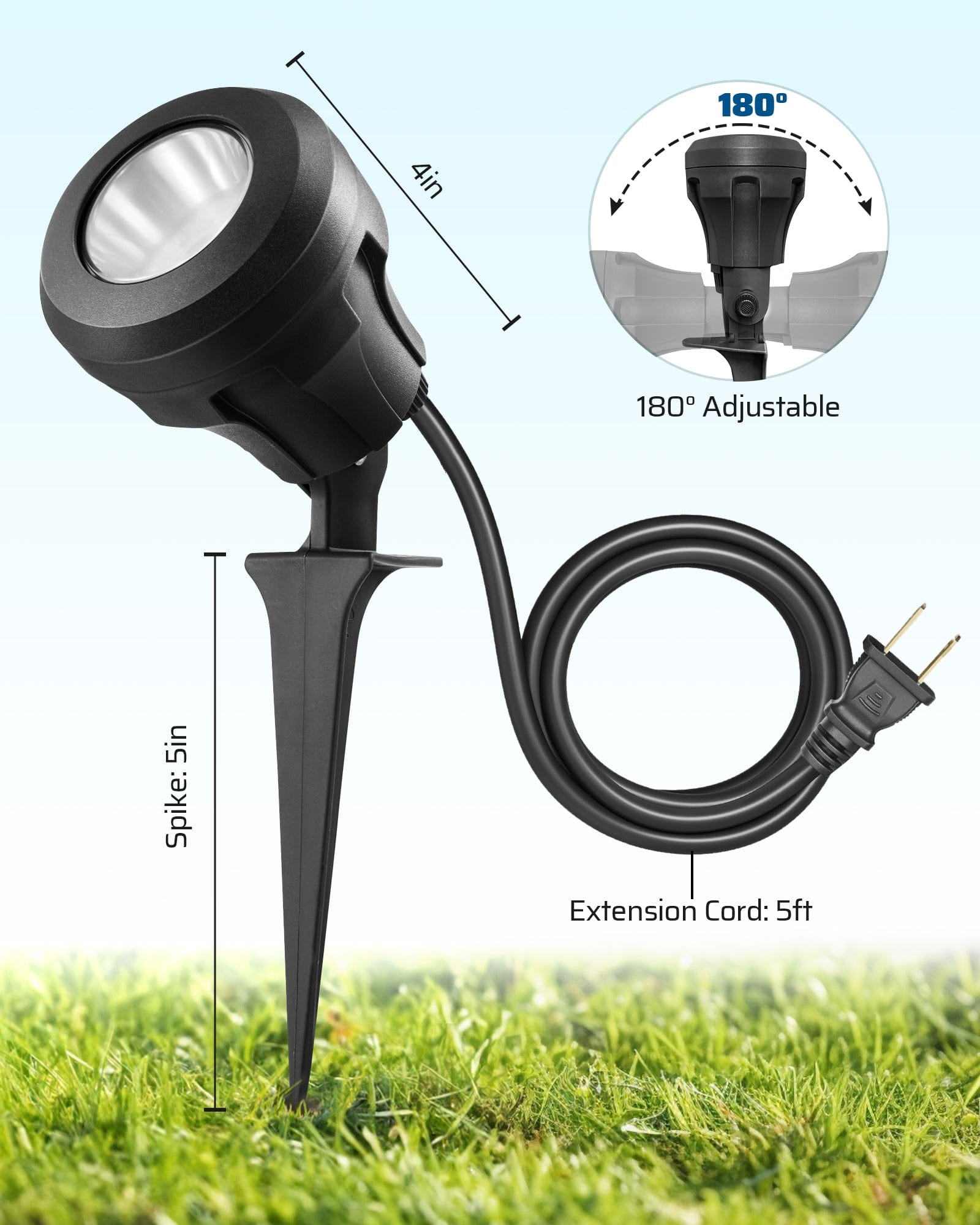 DEWENWILS 120V LED Outdoor Spotlight, 3 Extra Lenses (Red Green Yellow), 4.8W 5000K Plug in Spotlight Outdoor, Waterproof Landscape Light for Yard, Halloween, Christmas Tree Flag Light-HGSL01C