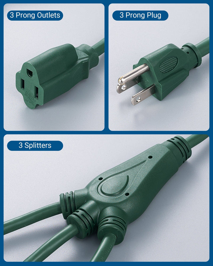DEWENWILS Extension Cord Splitter 1 to 3, 16/3 Heavy Duty SJTW Wire, 3
