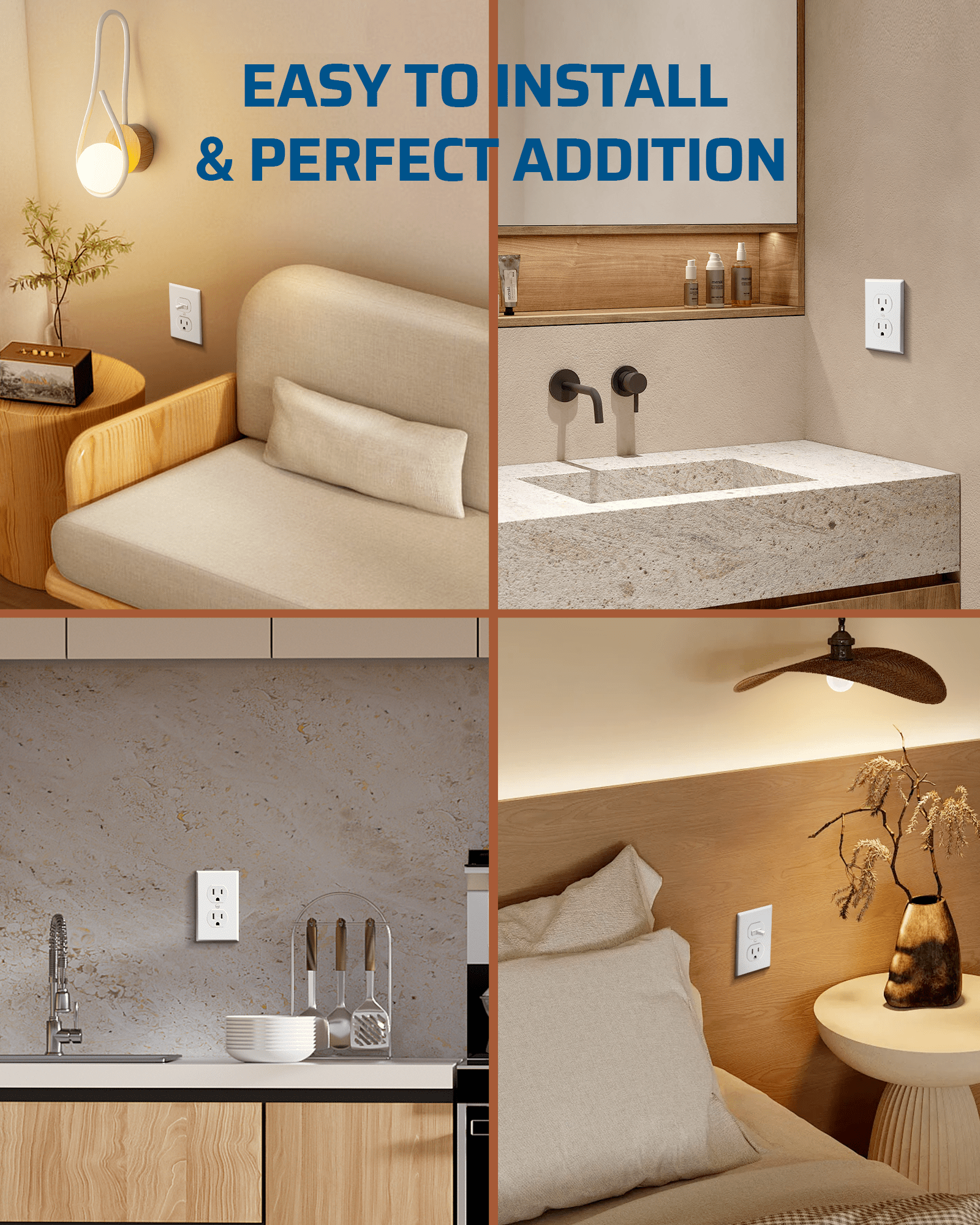 DEWENWILS Metal Duplex Wall Plate, Electrical Outlet Cover Plates, Dual Electric Receptacle Plug Covers for Living Room, Bedroom, Bathroom, Kitchen, Smooth White (10-Pack)-HDWP05A