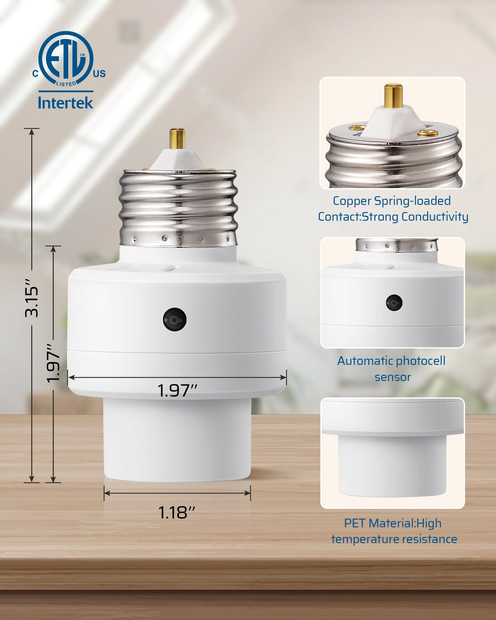 DEWENWILS Light Sensor Socket, Dusk to Dawn Light Bulb Sockets with Timer, 360° Sensor Rotation, E26/E27 Light Socket Adapter for Porch Light, Wall Light, 2 Pack-HSLS02H