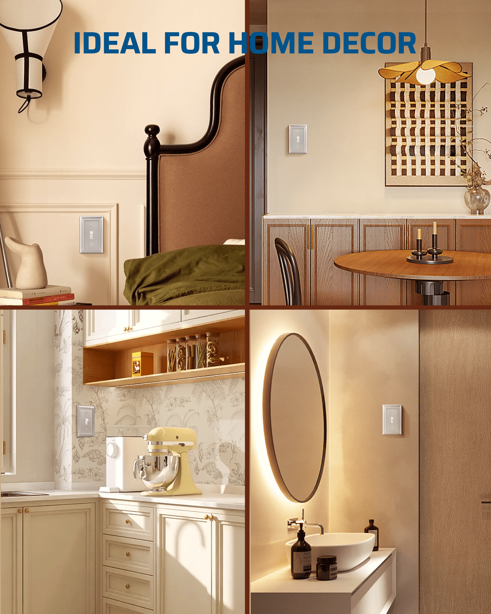 DEWENWILS 4-Pack Metal Wall Plate, Single Toggle Switch Cover, Corrosion Resistant, Brushed Nickel-HTWP14A