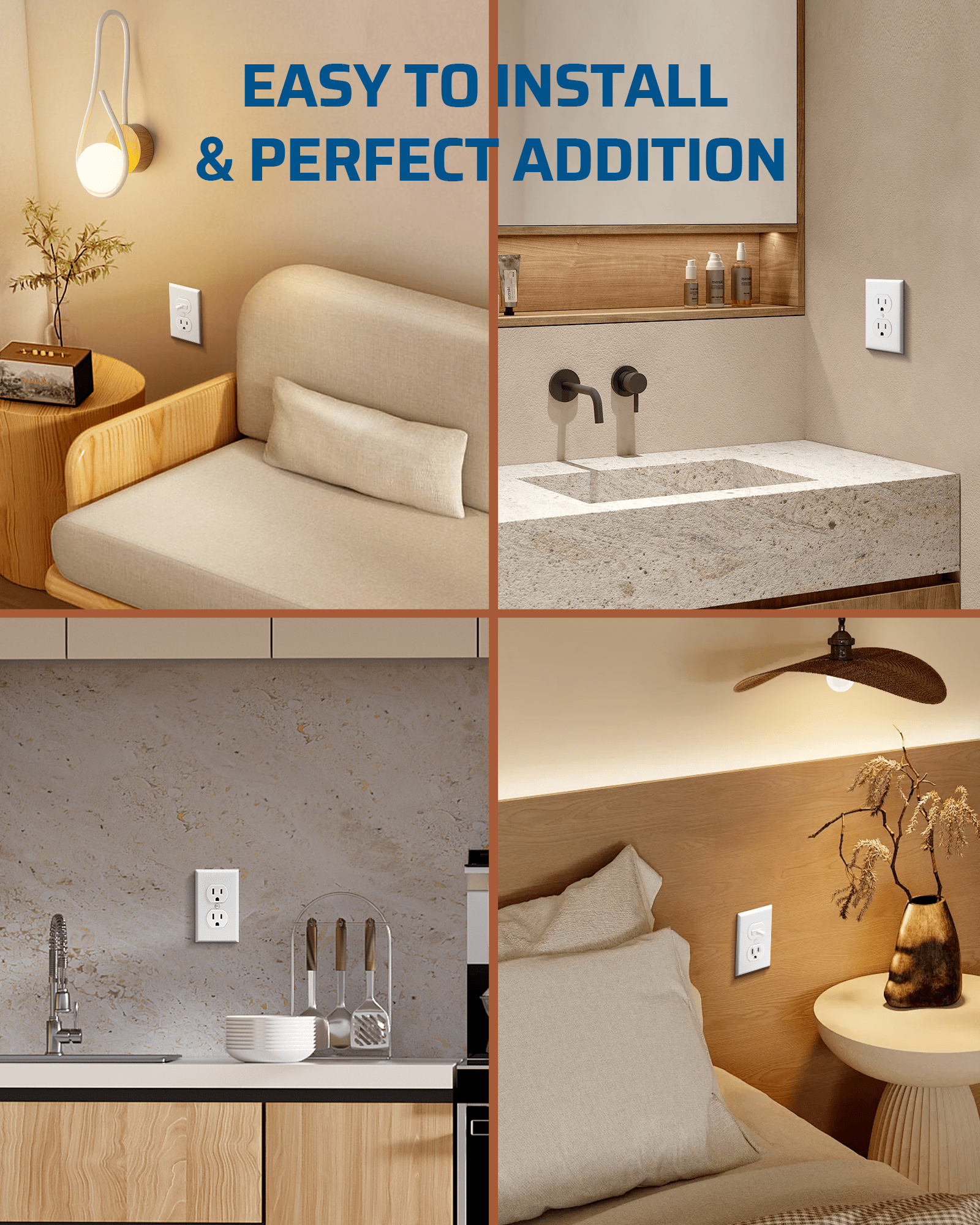 DEWENWILS Metal Duplex Wall Plate, Electrical Outlet Cover Plates, Dual Electric Receptacle Plug Covers for Living Room, Bedroom, Bathroom, Kitchen, Texture White (10-Pack)-HDWP05B