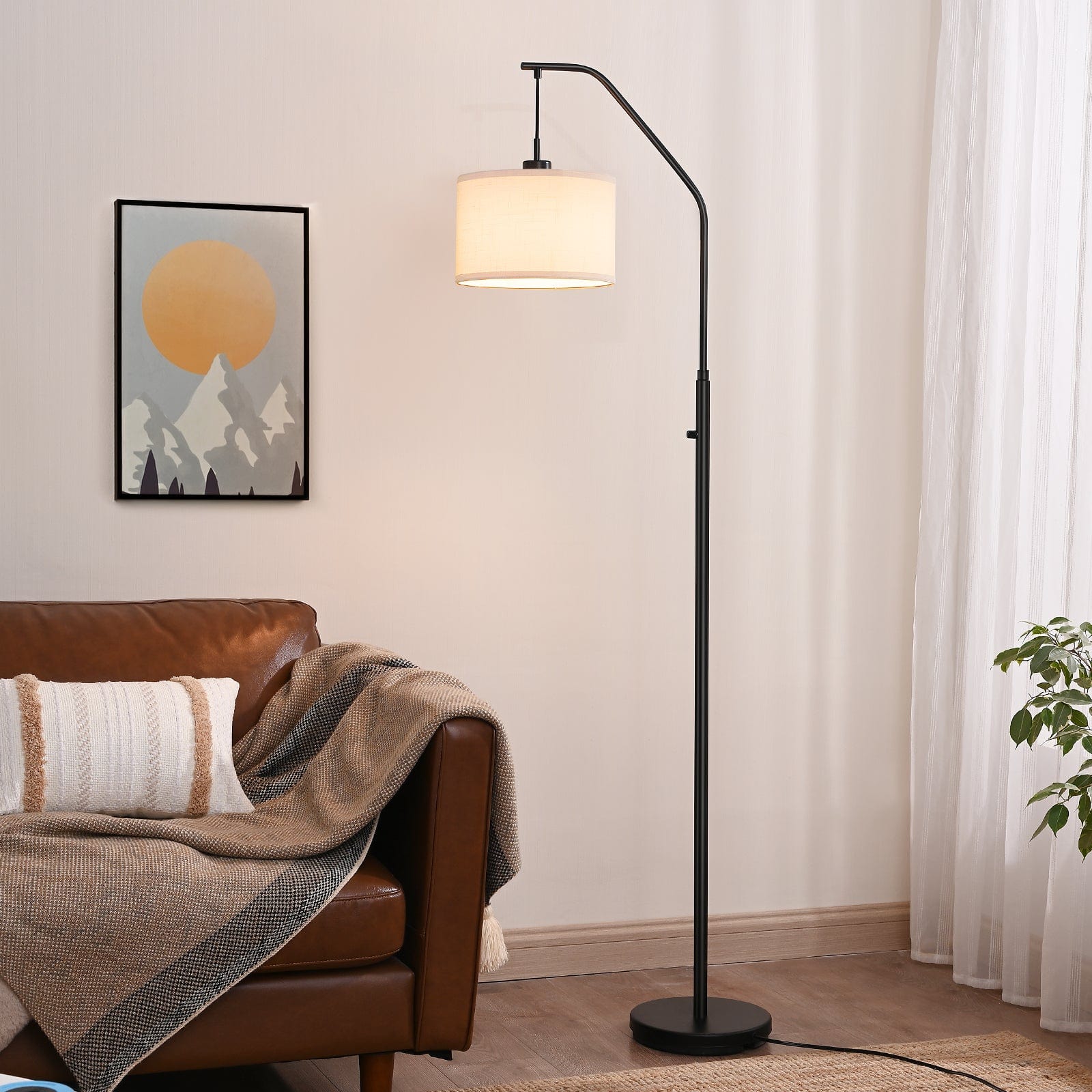 DEWENWILS Black Arched Floor Lamp, Stepless Dimmable Corner Light with Hanging Lampshade, Standing Tall Arc Lamp for Living Room, Bedroom, Office, 10W 3000K LED Bulb Included (Black)-HLFL04D1