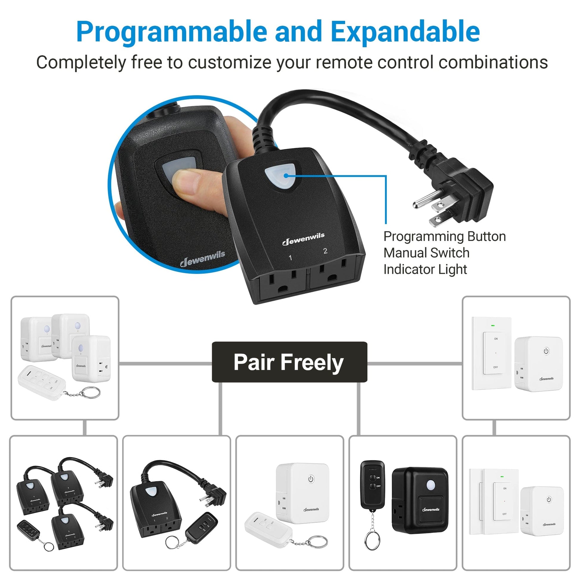 Outdoor Remote Control Outlet: Programmable and expandable system with customizable remote control combinations for flexible multi-device operation