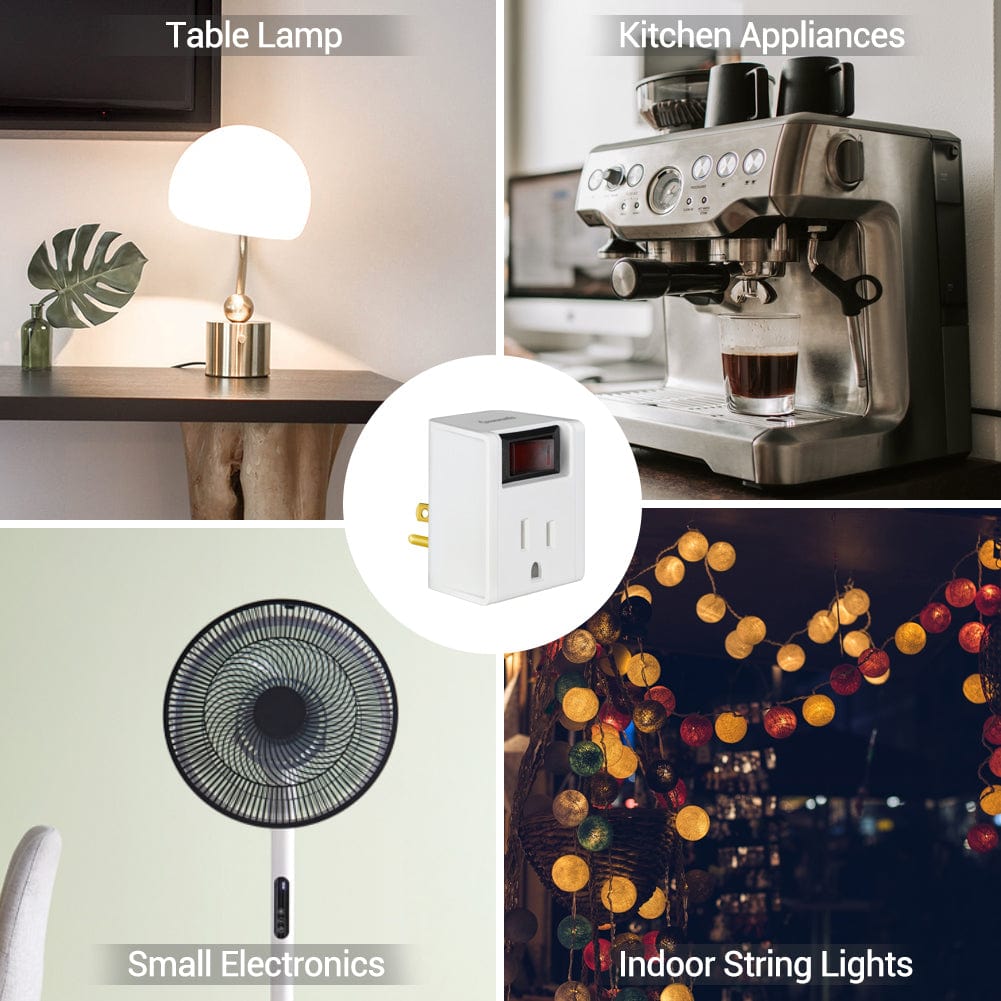 3 Prong Grounded Single Port Power Adapter for Outlet: suitable for powering table lamps, small electronics, kitchen appliances, and indoor string lights with safe grounded control