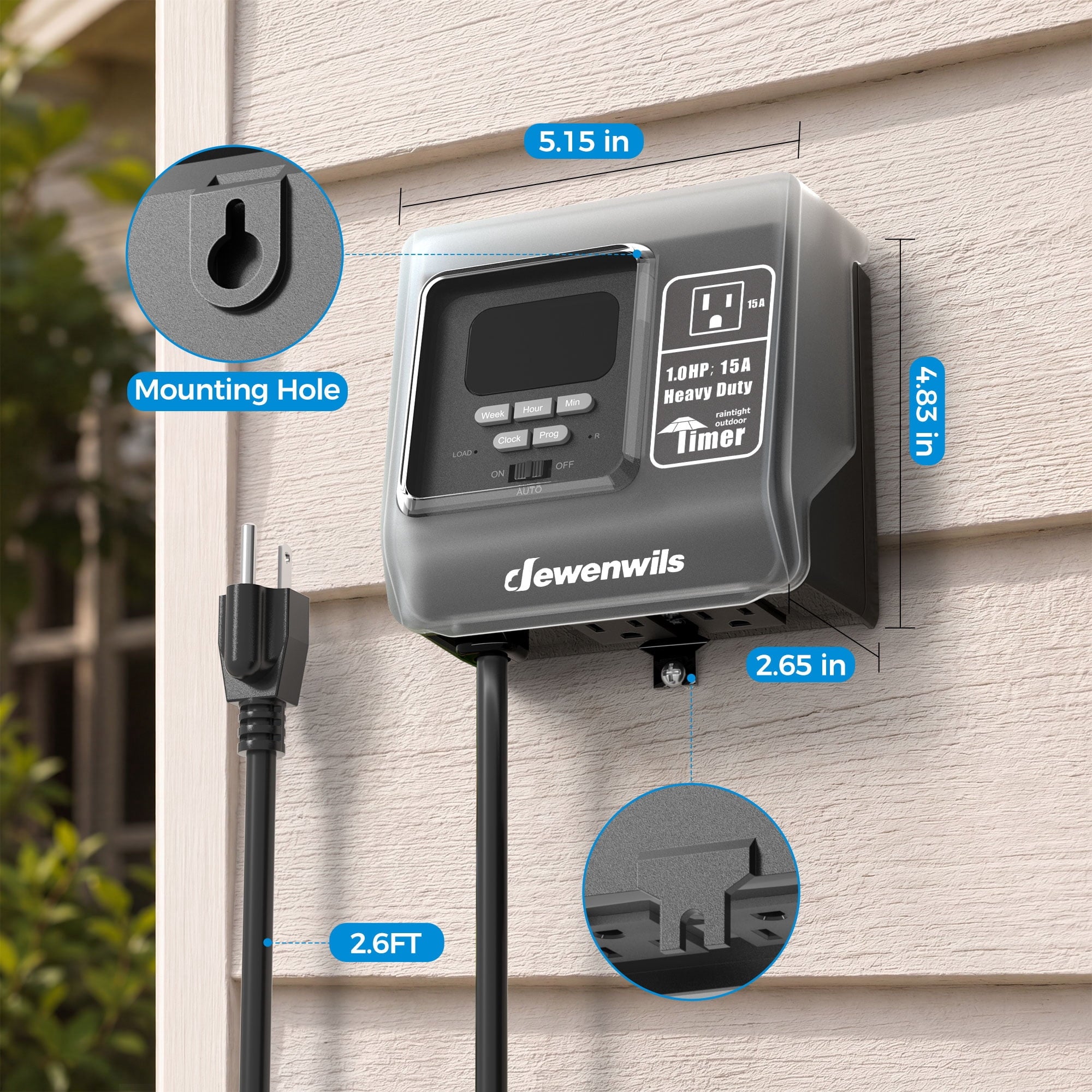 DEWENWILS 7-Day Digital Pool Timer, Twist-Lock NEMA 5-15R Plug-In Outdoor Timer, 16 ON/OFF Programs, 15A 120V 1HP Heavy Duty Weatherproof Timer for Pool Pumps, Heaters, Lights, Memory Backup