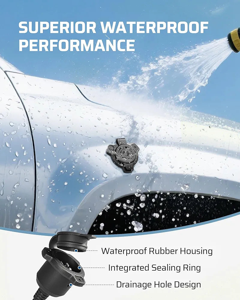 Shore Power Inlet: Superior waterproof performance with rubber housing, integrated sealing ring, and drainage hole design for reliable outdoor use.