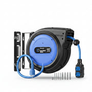 DEWENWILS 20 Amp Retractable Extension Cord Reel, 40FT 10AWG SJTOW Heavy Duty Extension Cord, Auto-Rewind No-Tangle, Circuit Breaker, 4 Outlets for Garage Shop, 2500W, Blue - HCRD40D-HCRD40F
