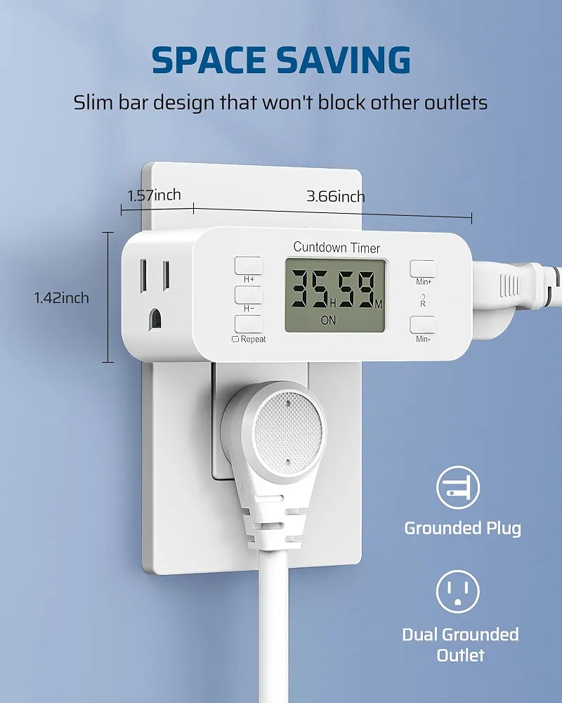 DEWENWILS 2 Pack Indoor Countdown Timer Outlet, Timers for Electrical Outlets Indoor, Large Screen and Repeat Function, Up to 36 Hours, Auto Shut Off for Fan, Lights, Charger, 125V 60Hz - SHIDT22L