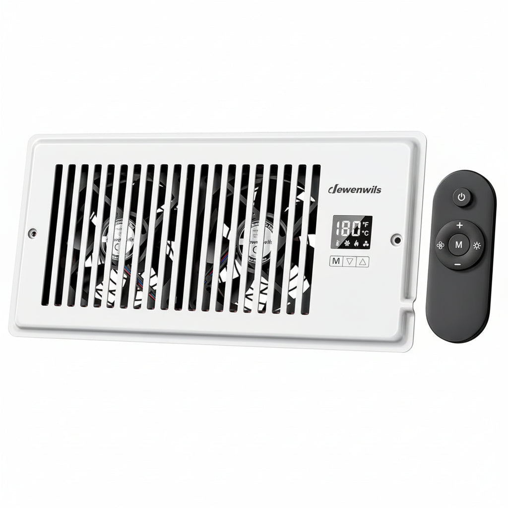 DEWENWILS 4'' x 10'' Quiet Register Booster Fan with Remote Control & Smart Intelligent Thermostat, 5-Speed Vent Fan Booster, Enhances AC Heating & Cooling Airflow for Floor, Wall, White