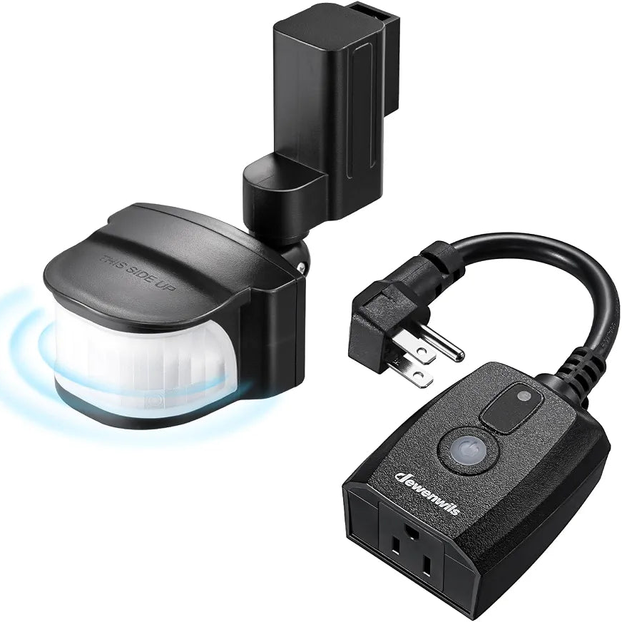 DEWENWILS Motion Sensor Outlet, Indoor Outdoor Motion Sensor Plug Outlet, Adjustable Sensing Angle,50FT Detection Range, 100FT Wireless Light Switch Transmitter, No Wiring, Long Time Delay