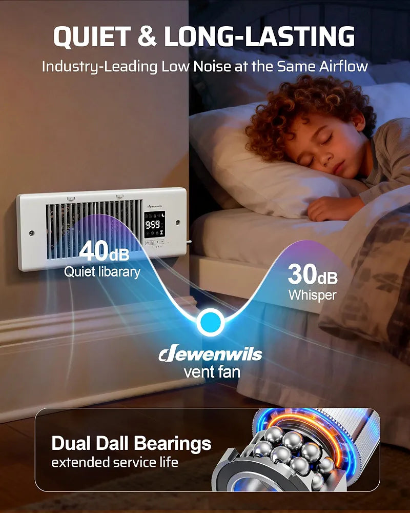 DEWENWILS Quiet Register Booster Fan, 4" x 12", 140 CFM, Remote Control