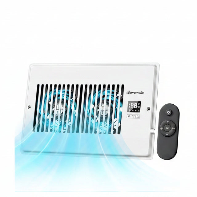 DEWENWILS 6'' x 10'' Quiet Register Booster Fan with Remote Control & Smart Intelligent Thermostat, 5-Speed Vent Fan Booster, Enhances AC Heating & Cooling Airflow for Floor, Wall, White - SHVEF26A