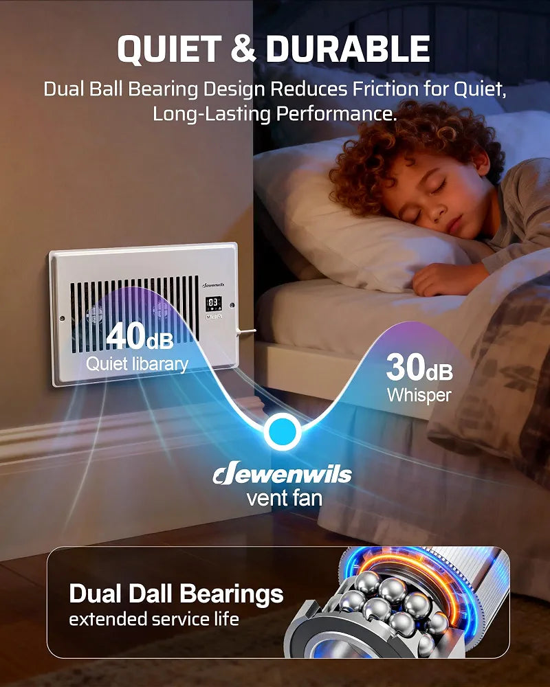 DEWENWILS 6'' x 10'' Quiet Register Booster Fan with Remote Control & Smart Intelligent Thermostat, 5-Speed Vent Fan Booster, Enhances AC Heating & Cooling Airflow for Floor, Wall, White - SHVEF26A
