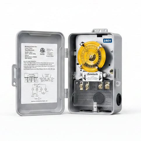 DEWENWILS 24-Hour Mechanical Timer Switch - 208-277VAC DPST, 5HP 40A, Heavy Duty, Manual Override, Ideal for Pool Pump, Water Heater, Lights and Fans, Weatherproof, ETL Listed - SHOMT01H