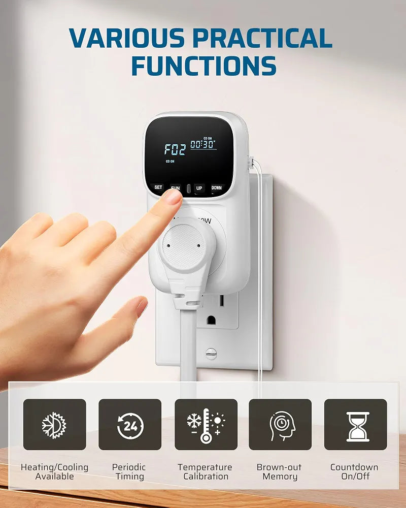DEWENWILS Temperature Controller Outlet 2 Pack, 15A White Thermostat Outlet