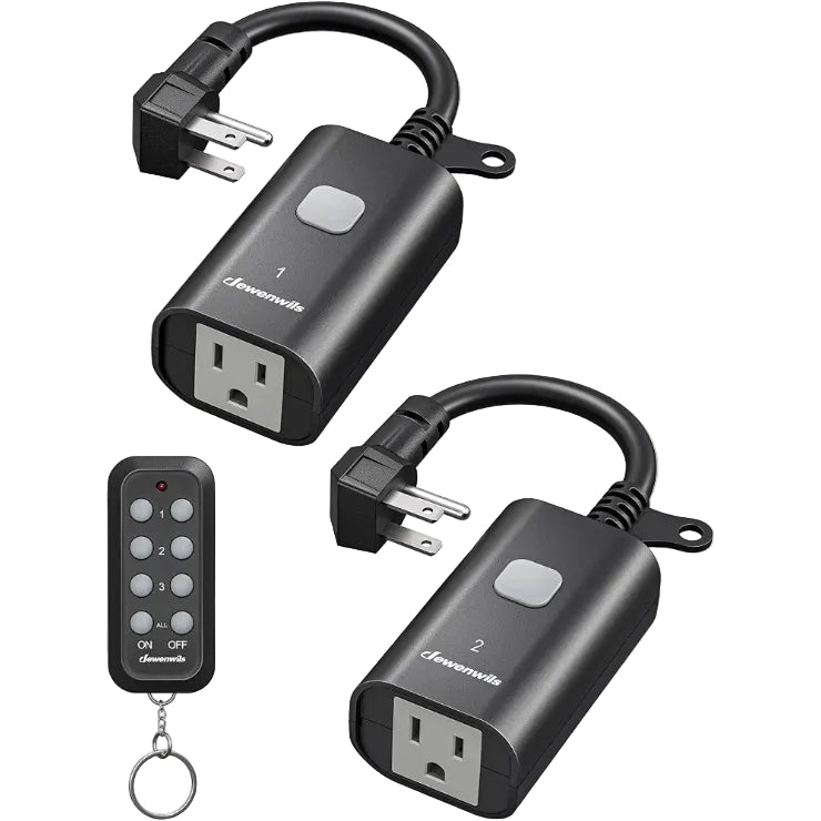 DEWENWILS Outdoor Remote Control Outlet, 15A Wireless Remote Control Switch, 100FT Control Range & 14AWG SJTW Power Cord, Weatherproof for Lights Outdoor Appliances, 1 Remote Control+2 Outlets