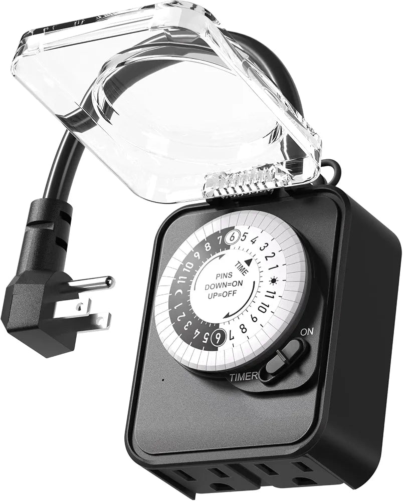 DEWENWILS 24 Hour Mechanical Timer Outlet, 2 Grounded Outlets, 15A 1/2HP