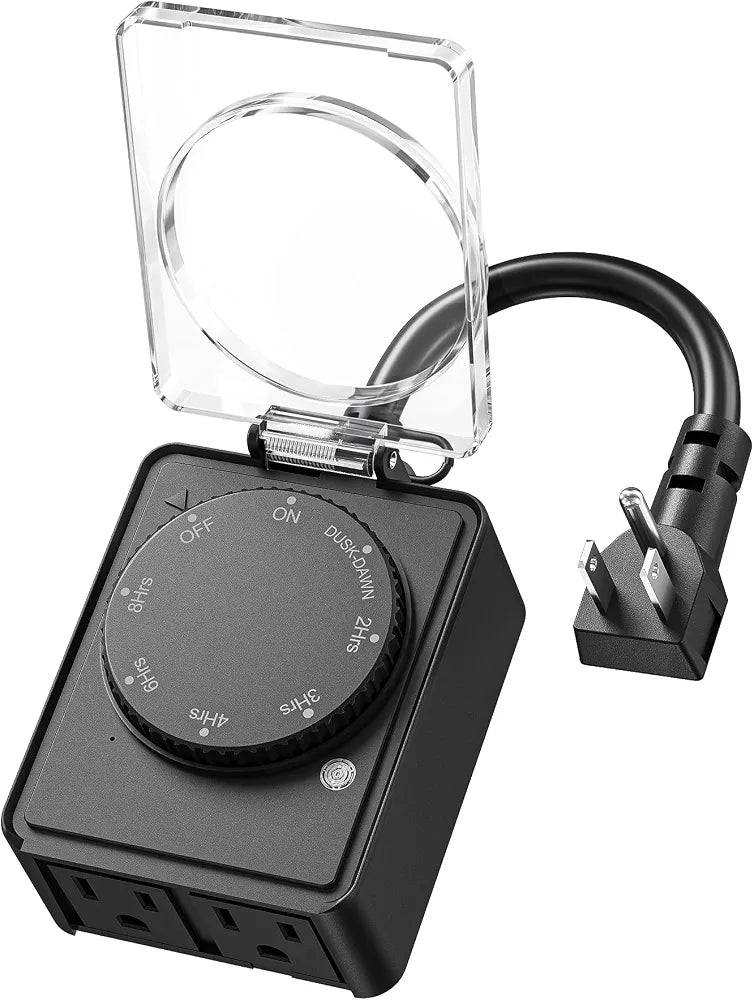 DEWENWILS Outdoor Timer Outlet, Dusk to Dawn, Dual Grounded Outlets