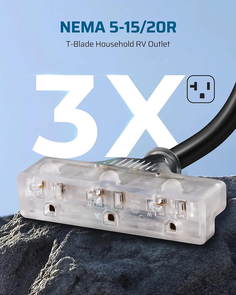 DEWENWILS 30 AMP RV Extension Cord, NEMA TT-30P Male to 15/20R Female RV Distribution Adapter with LED Power Indicator, 3 Prong Adapter to RV Camper Generator Household, 1FT, 125VAC, 10AWG STW
