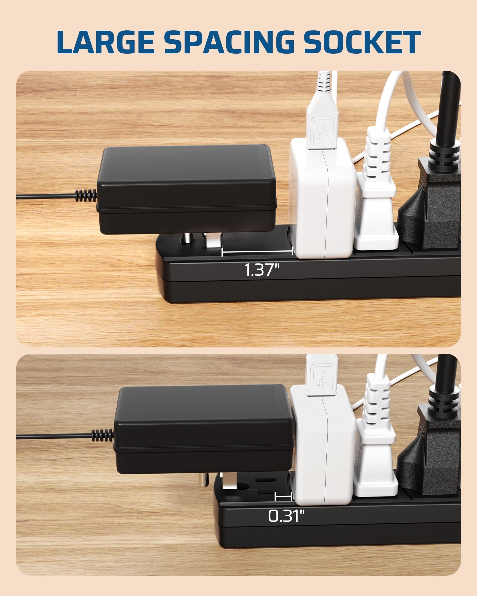 DEWENWILS 2Pack 15A 125V Surge Protector Power Strip – 6ft SJT Cord, 300J Protection, 360° Flat Plug ETL Certified, Black