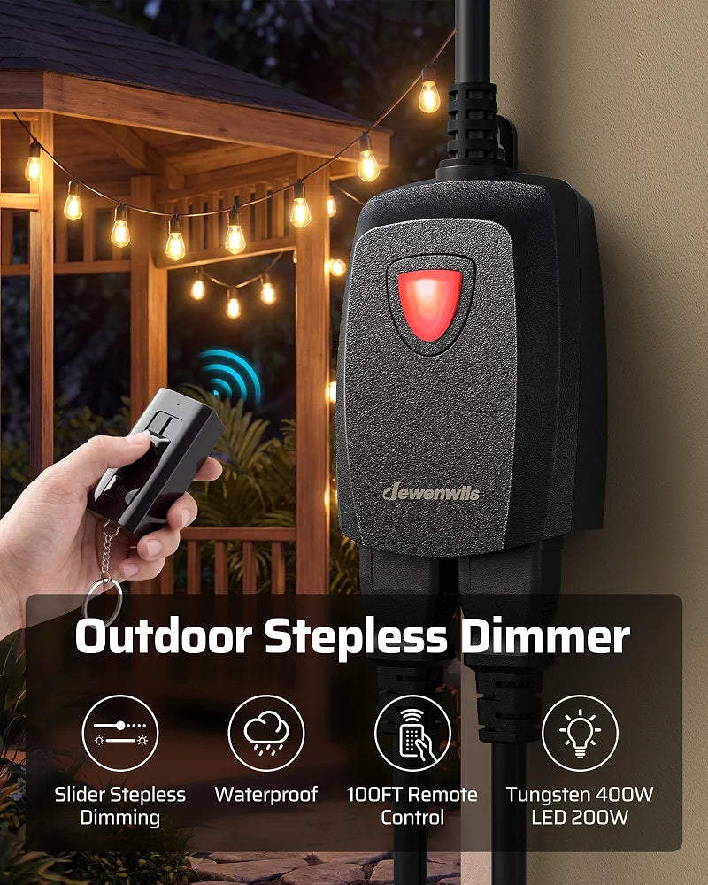 DEWENWILS Outdoor Dimmer Plug, 2 Grounded Outlets Slide Stepless Dimming