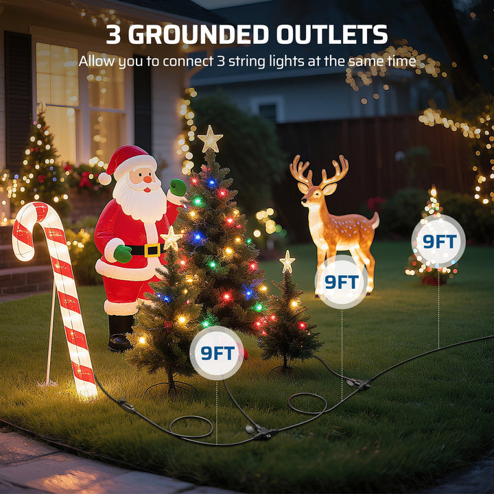 DEWENWILS 27 FT Extension Cords for Outside 16 AWG Evenly 3 Outlets with Safety Cover 3 Prong for Holiday Lights Decoration