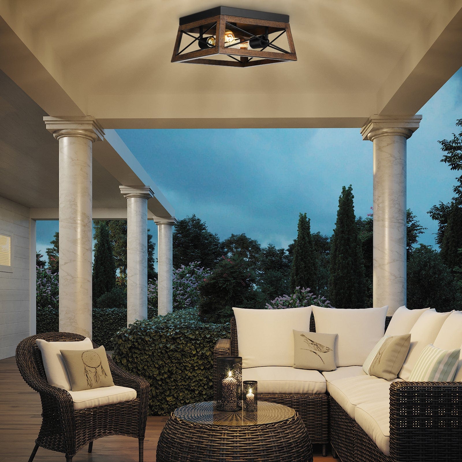 DEWENWILS Farmhouse Ceiling Light Fixture, Metal Flush Mount Ceiling Light with Wood Grain Finish, 2-Lights Ceiling Lamp for for Hallway, Entryway, Kitchen, Foyer-HFCL02B