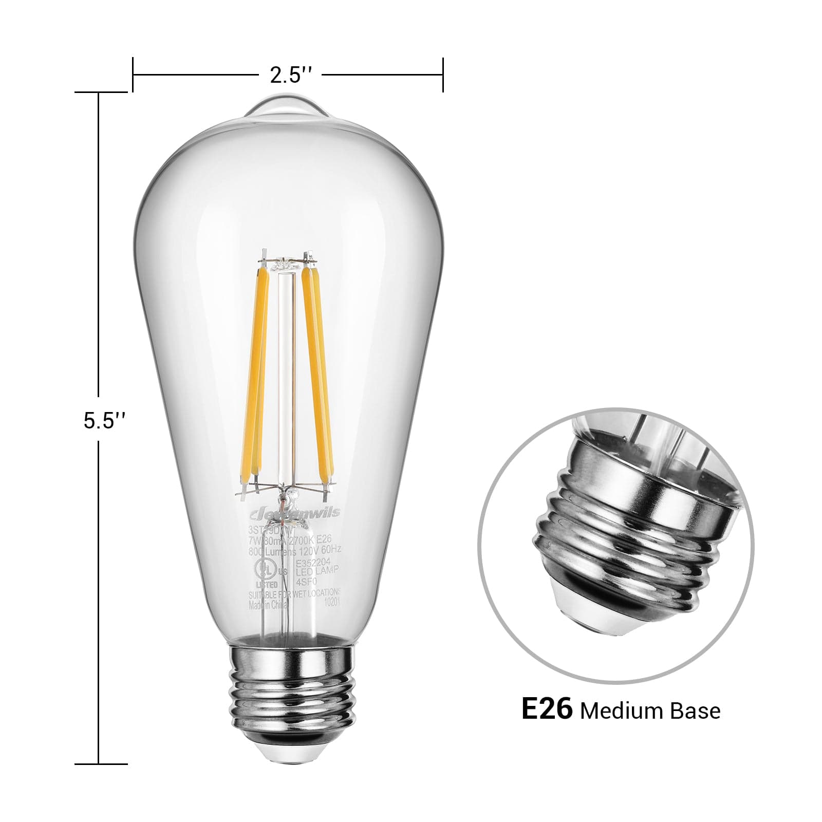 60 Watt Equivalent ST64 E26/Medium (Standard) Dimmable 2700K LED Bulb (Set of 6)-HDST64A