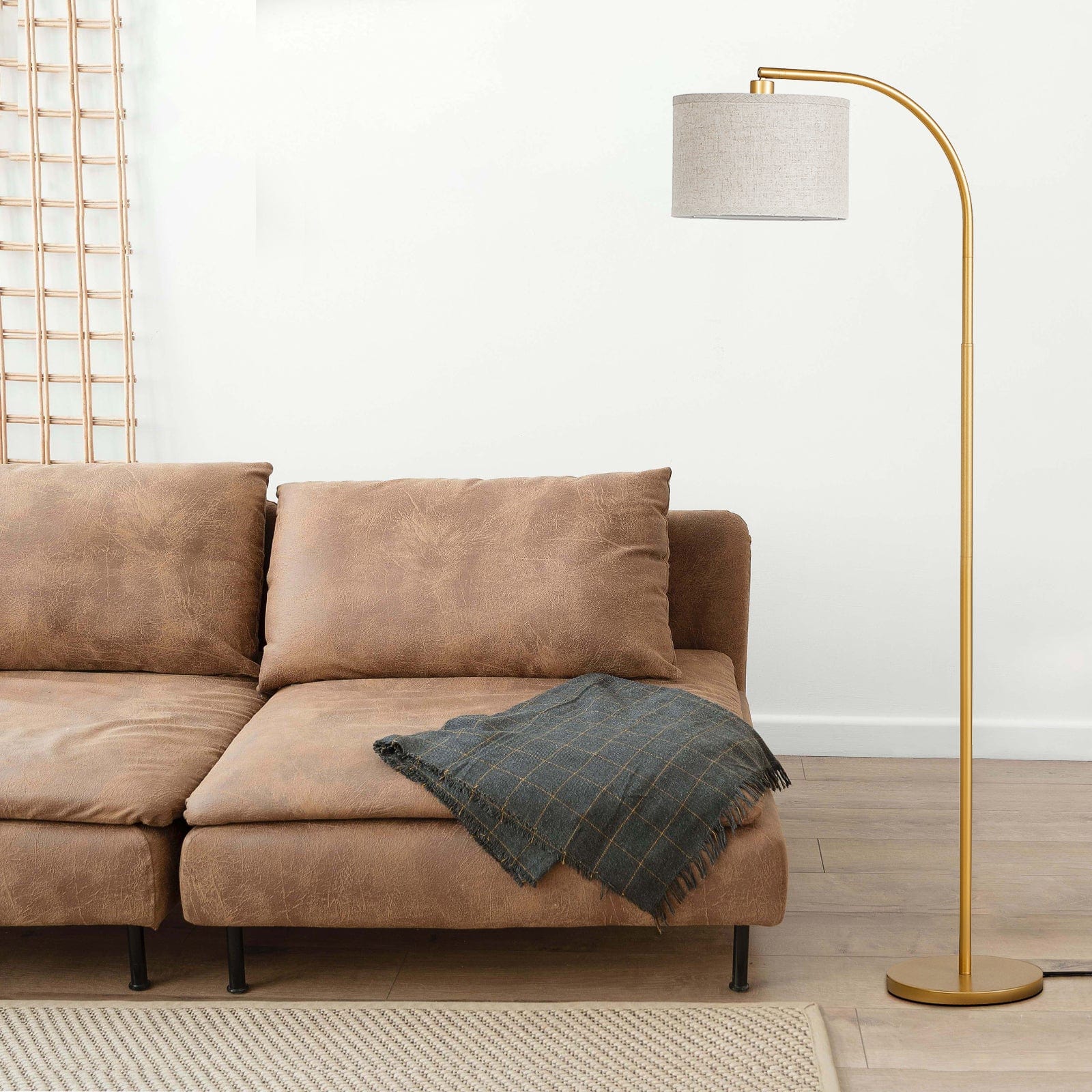 DEWENWILS Modern Gold Arched Floor Lamps with Adjustable Lampshade, Standing Tall Arc Lamp, Corner Reading Light for Living Room, Bedroom, Office, Simple Design Farmhouse Style (Gold)-HLFL04F