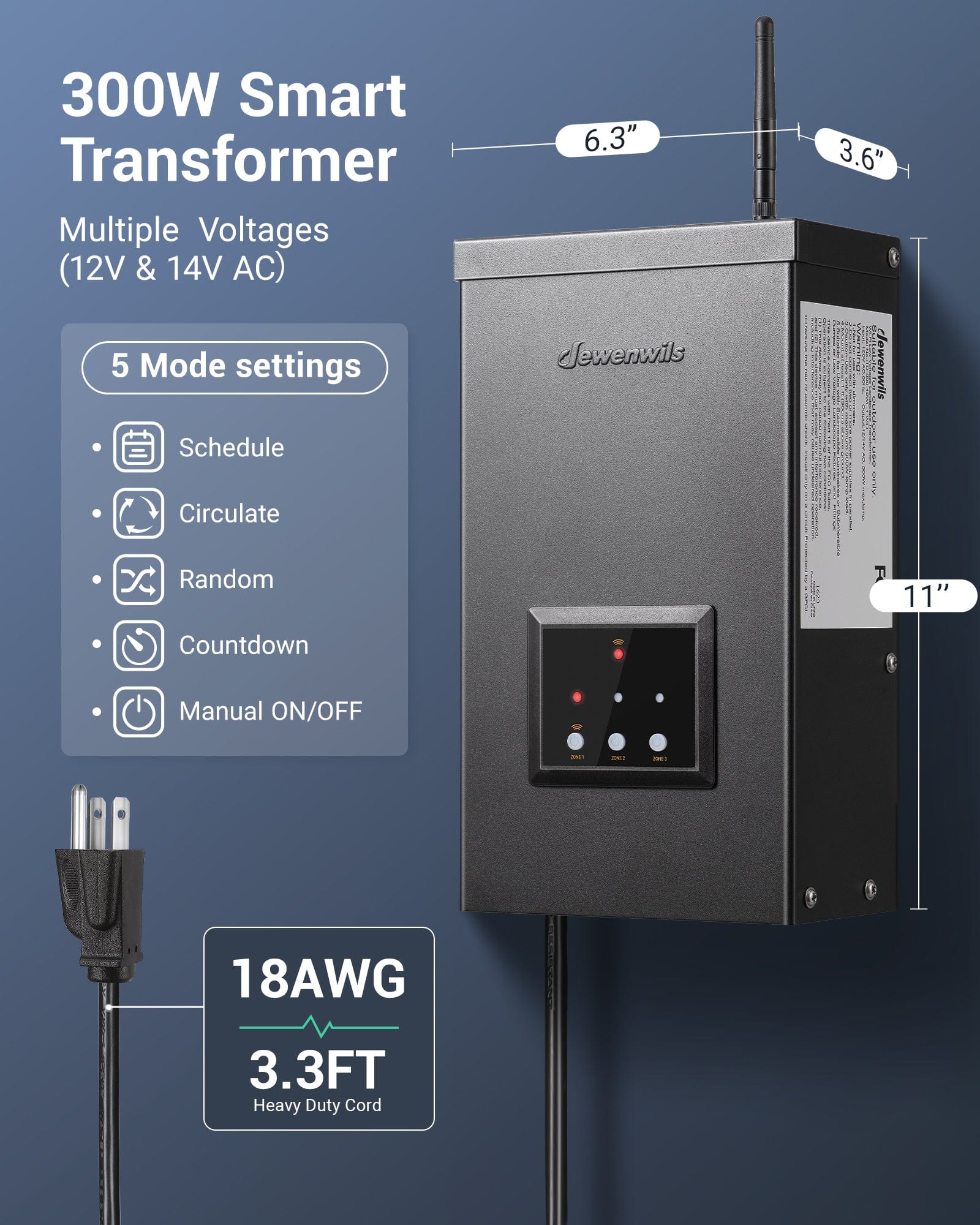 DEWENWILS 300W Wi-Fi Low Voltage Transformer, 3 Independent Outputs ...