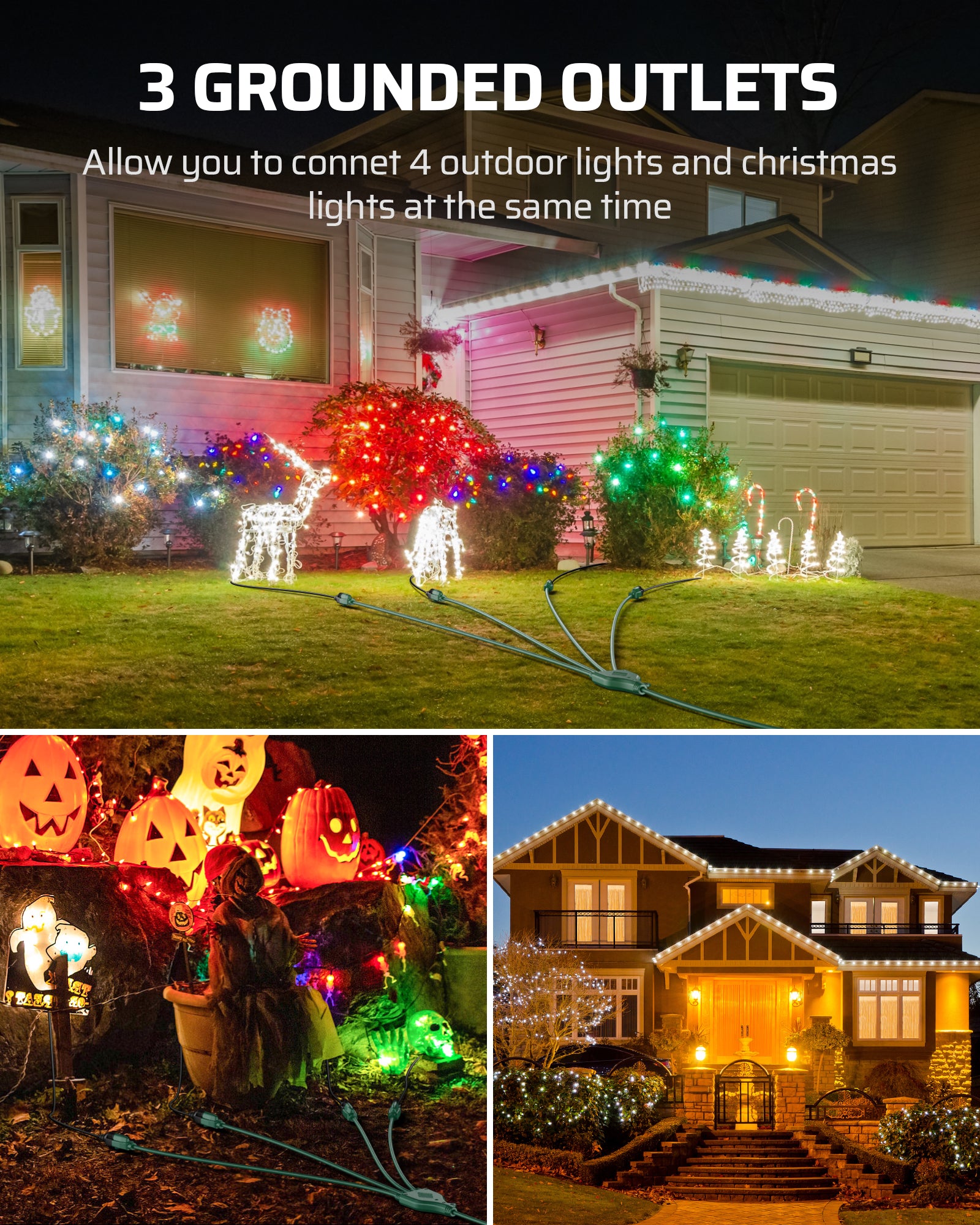 DEWENWILS Total 46FT Outdoor Extension Cord with 1 to 4 Splitter (22+4 * 6FT, Max 28FT from End to End), Green Extension Cord, SJTW Outdoor Extension Cord-HSC104E