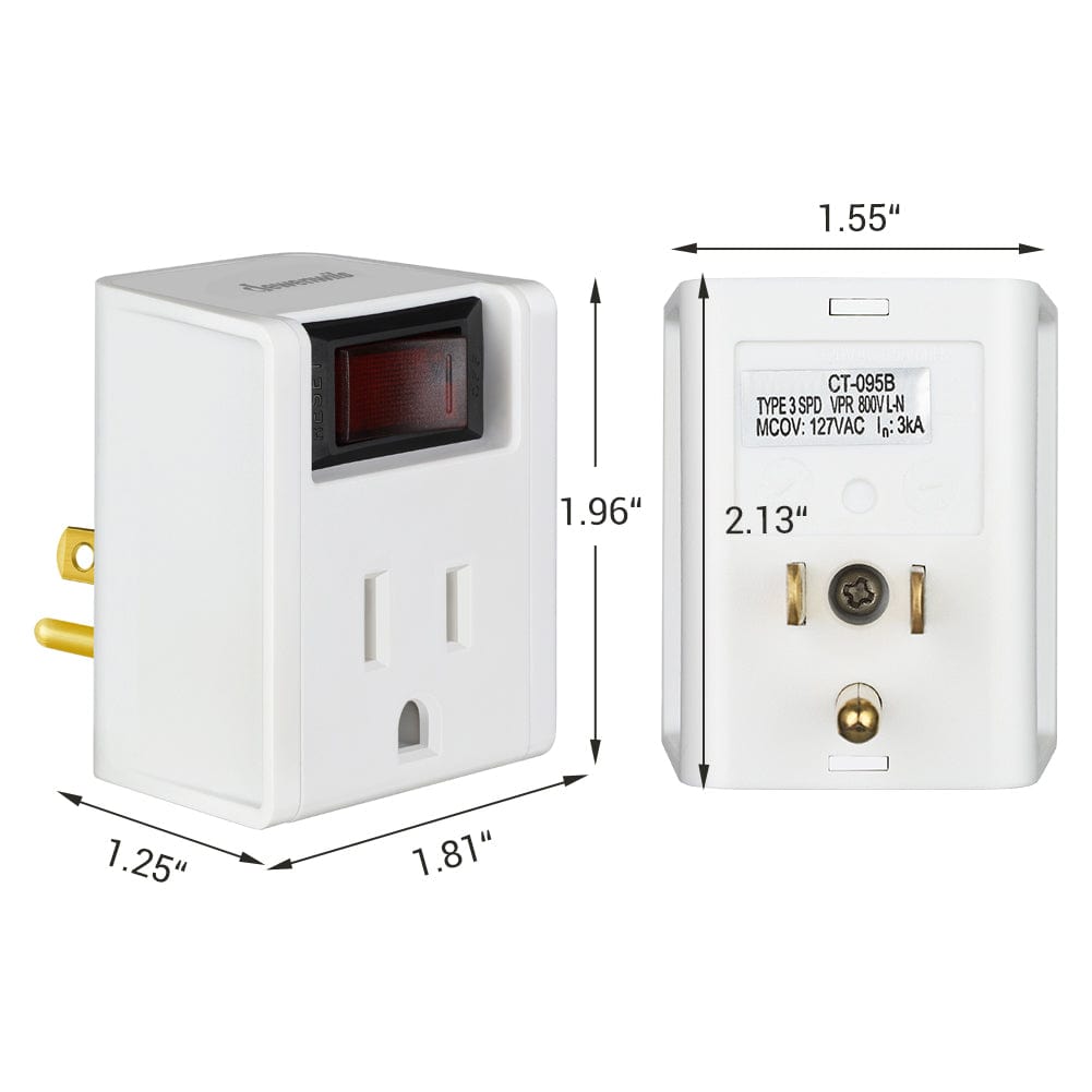 3 Prong Grounded Single Port Power Adapter for Outlet dimensions
