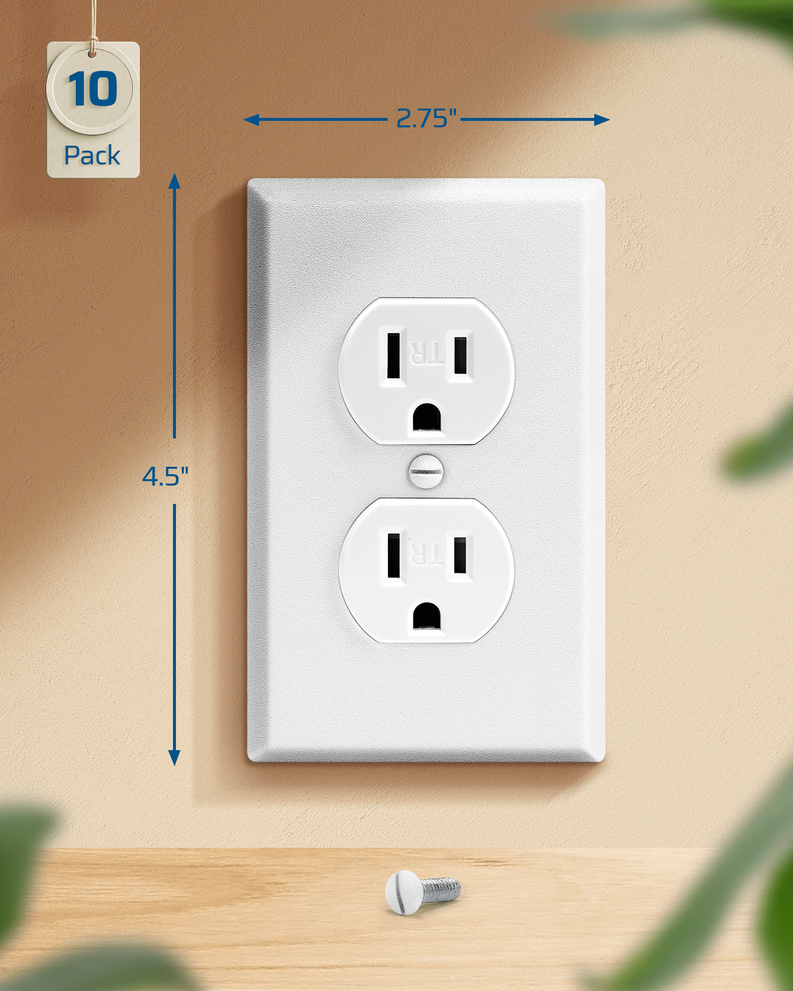 DEWENWILS Metal Duplex Wall Plate, Electrical Outlet Cover Plates, Dual Electric Receptacle Plug Covers for Living Room, Bedroom, Bathroom, Kitchen, Texture White (10-Pack)-HDWP05B