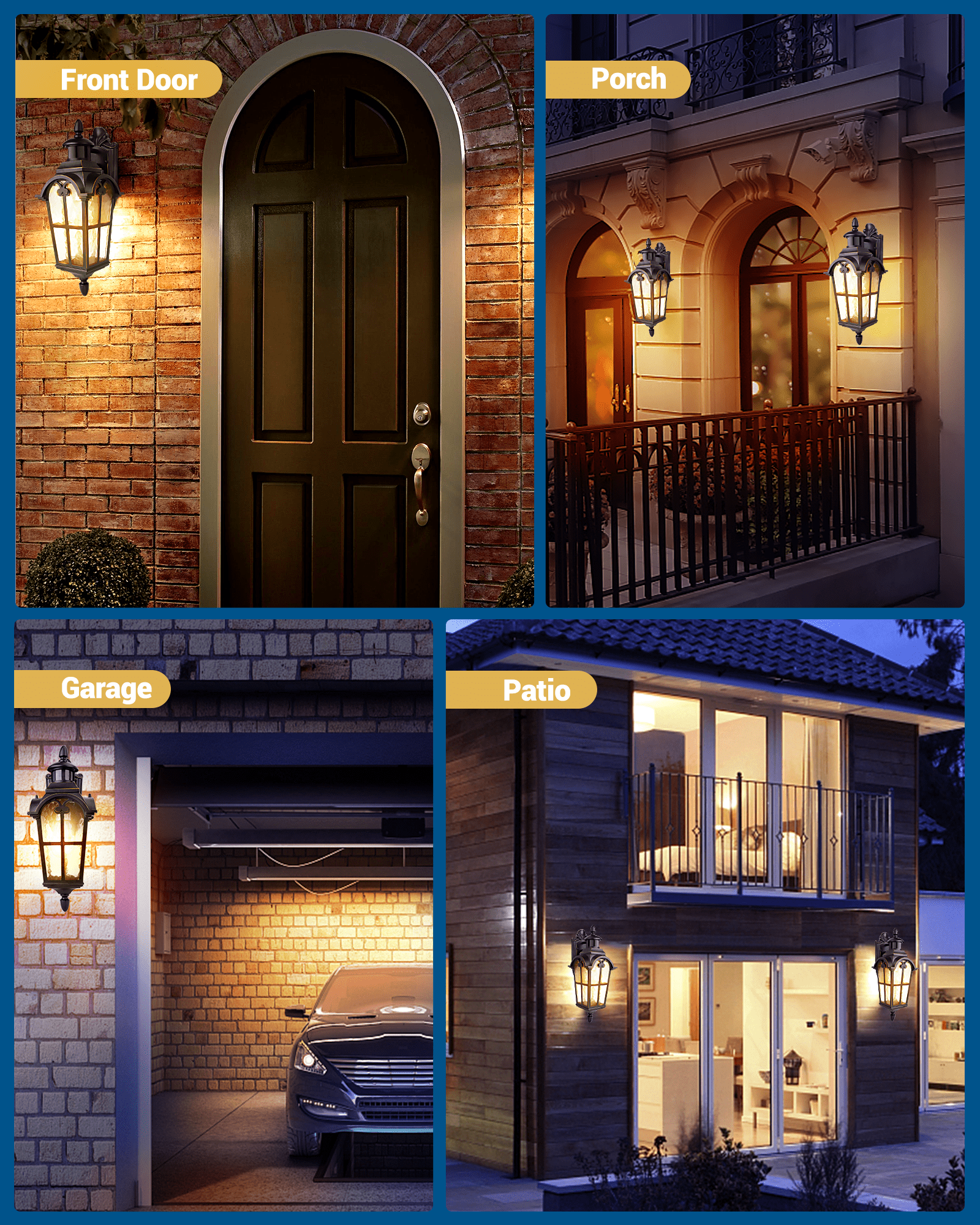 DEWENWILS Motion Sensor Outdoor Wall Lights, 2-Pack Dusk to Dawn Exterior Lantern Fixture, Roman Vintage Wall Mount Waterproof Porch Light, Water Ripple Glass, for Front Door Garage Patio-HOWL07D