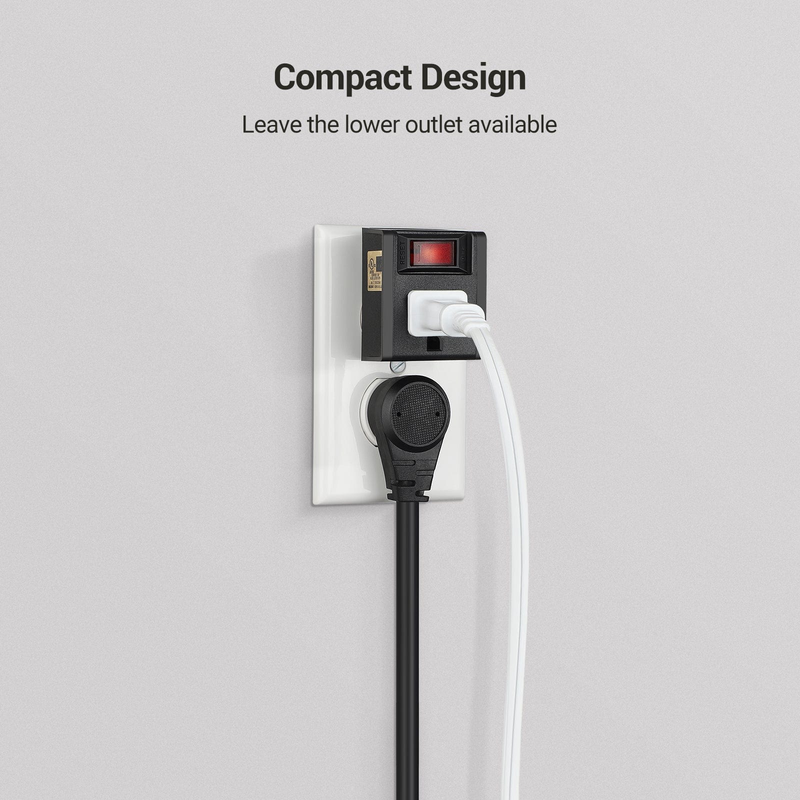 3 Prong Electrical Plug Outlet Switch: compact design that preserves the lower outlet while providing convenient on/off control for efficient space-saving power use
