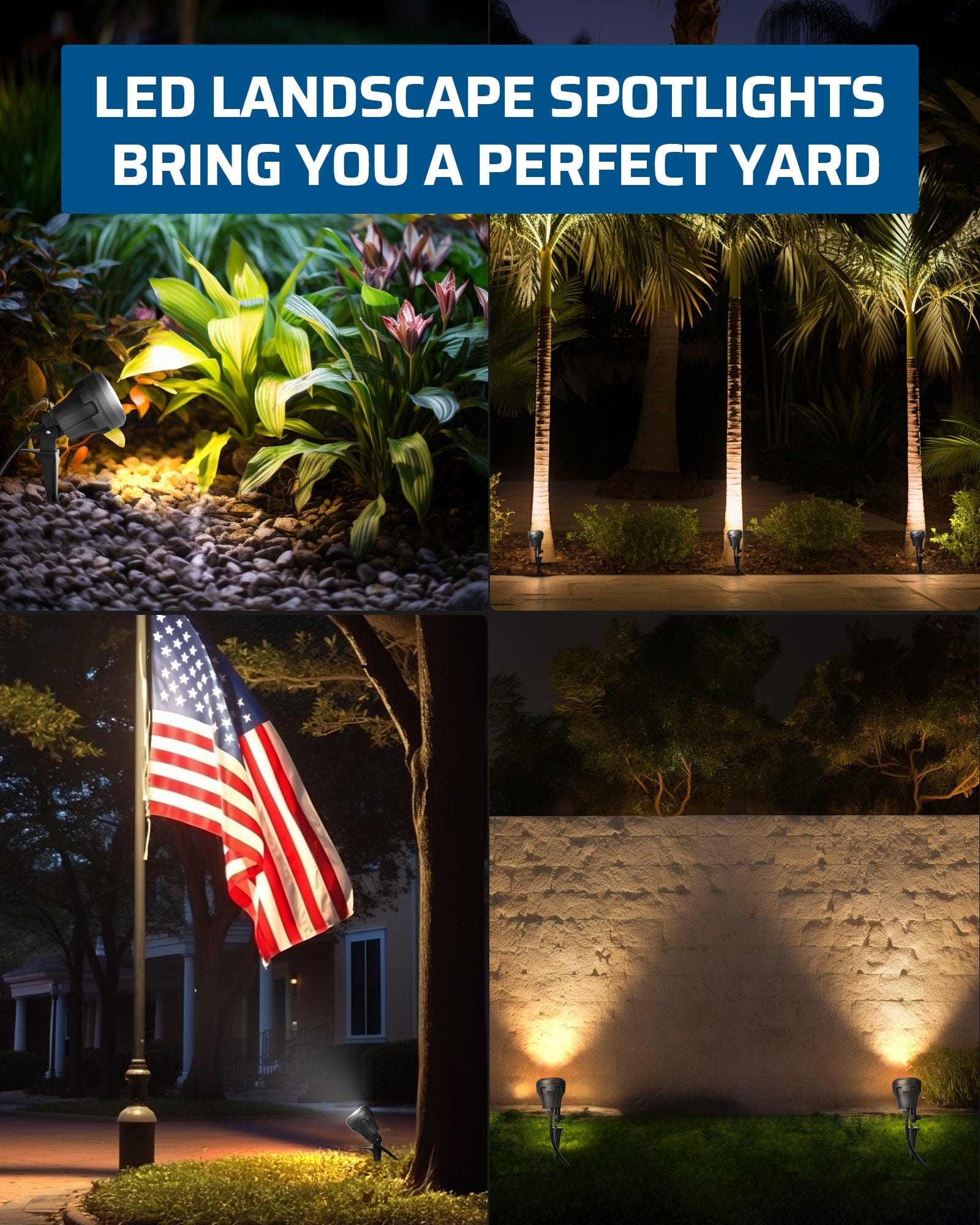 DEWENWILS 120V LED Outdoor Spotlight, 3 Extra Lenses (Red Green Yellow), 4.8W 5000K Plug in Spotlight Outdoor, Waterproof Landscape Light for Yard, Halloween, Christmas Tree Flag Light-HGSL01C