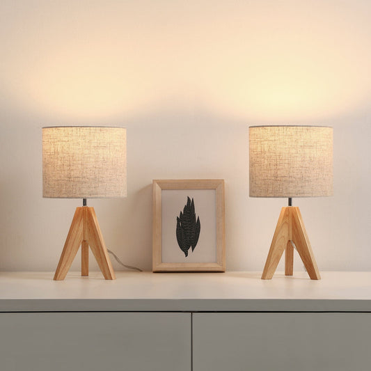 DEWENWILS 2-Pack 14.2 inches Bedside Table Lamp, Tripod Table Lamp with Linen Fabric Shade, Small Nightstand Lamp for Nursery, Bedroom, Kids Room, Side Table, Reading Desk-HLTL05K