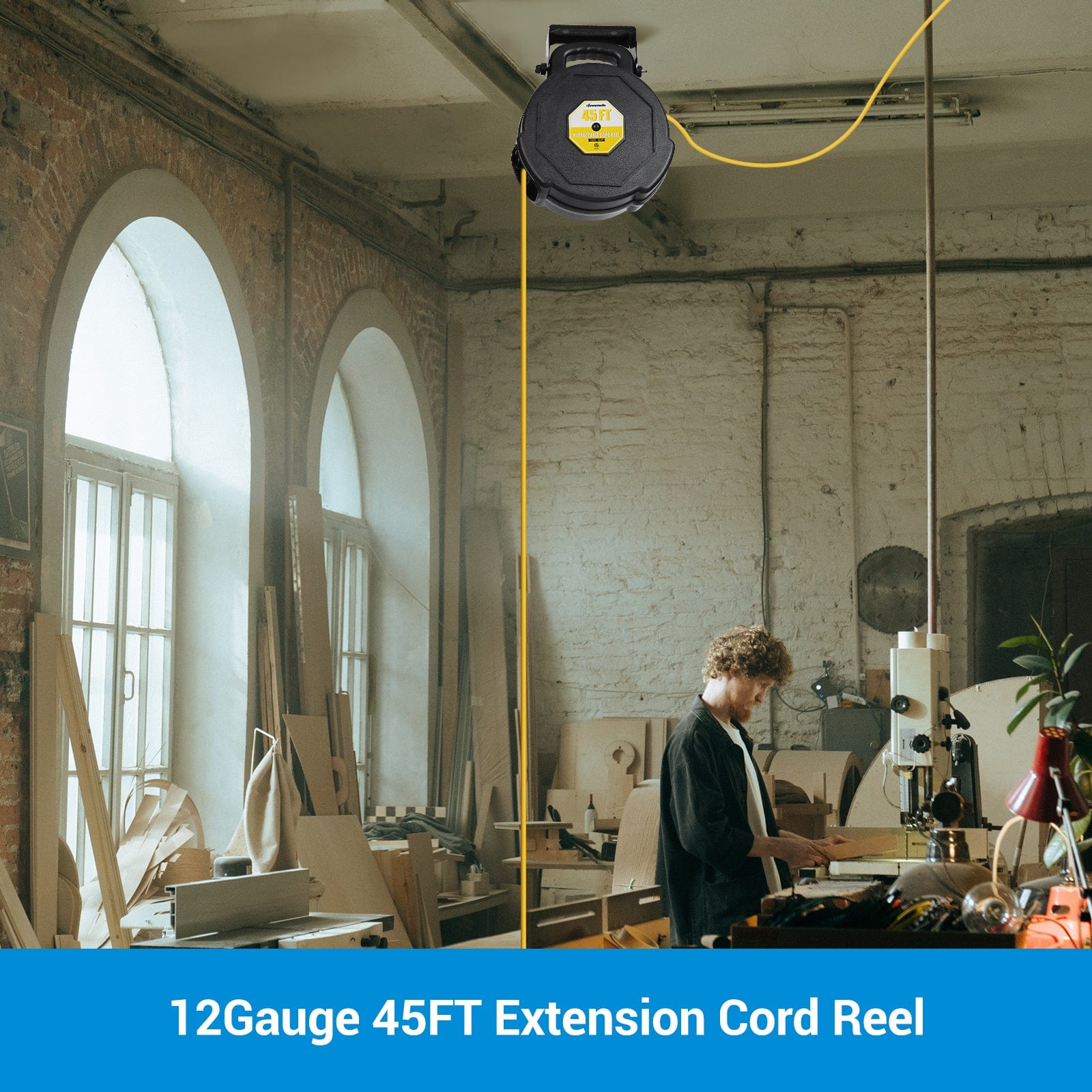 45ft extension cord reel with 12-gauge heavy-duty cord