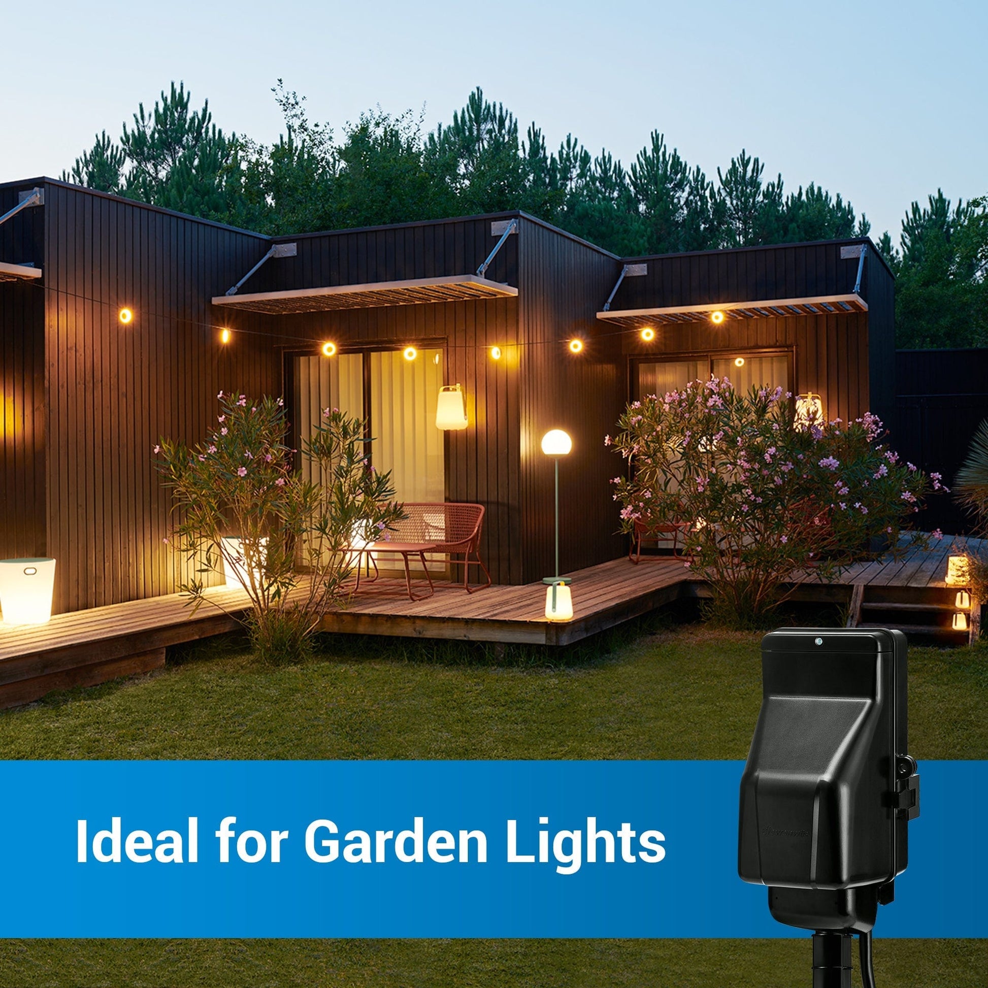 Outdoor Power Stake with Timer: Ideal for garden lights.