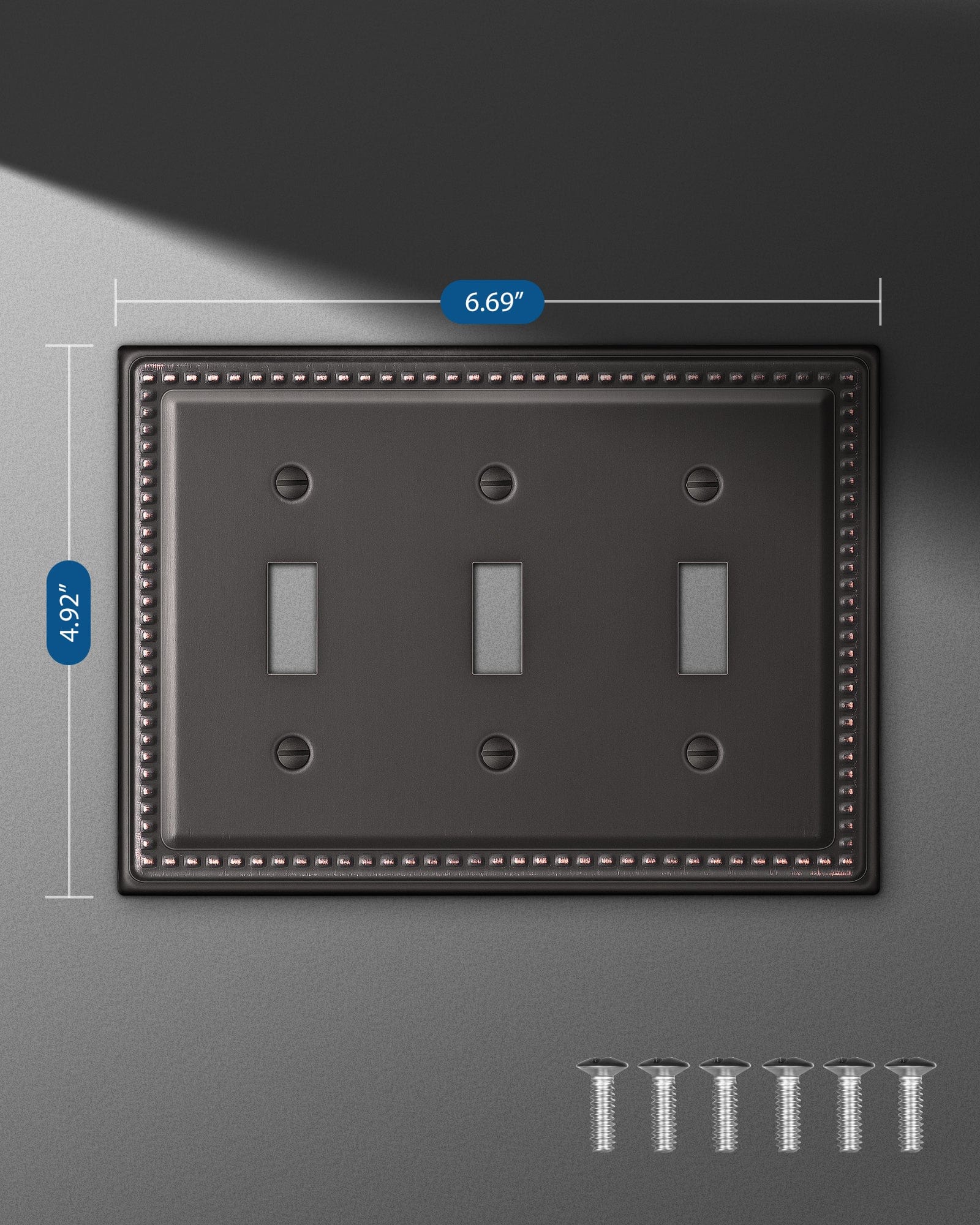 DEWENWILS Aged Bronze Light Switch Cover, Tripple Toggle Switch Wall Plates,Heavy-Duty Metal Material, Decorative Outlet Covers for Home, Office-HTXP03B