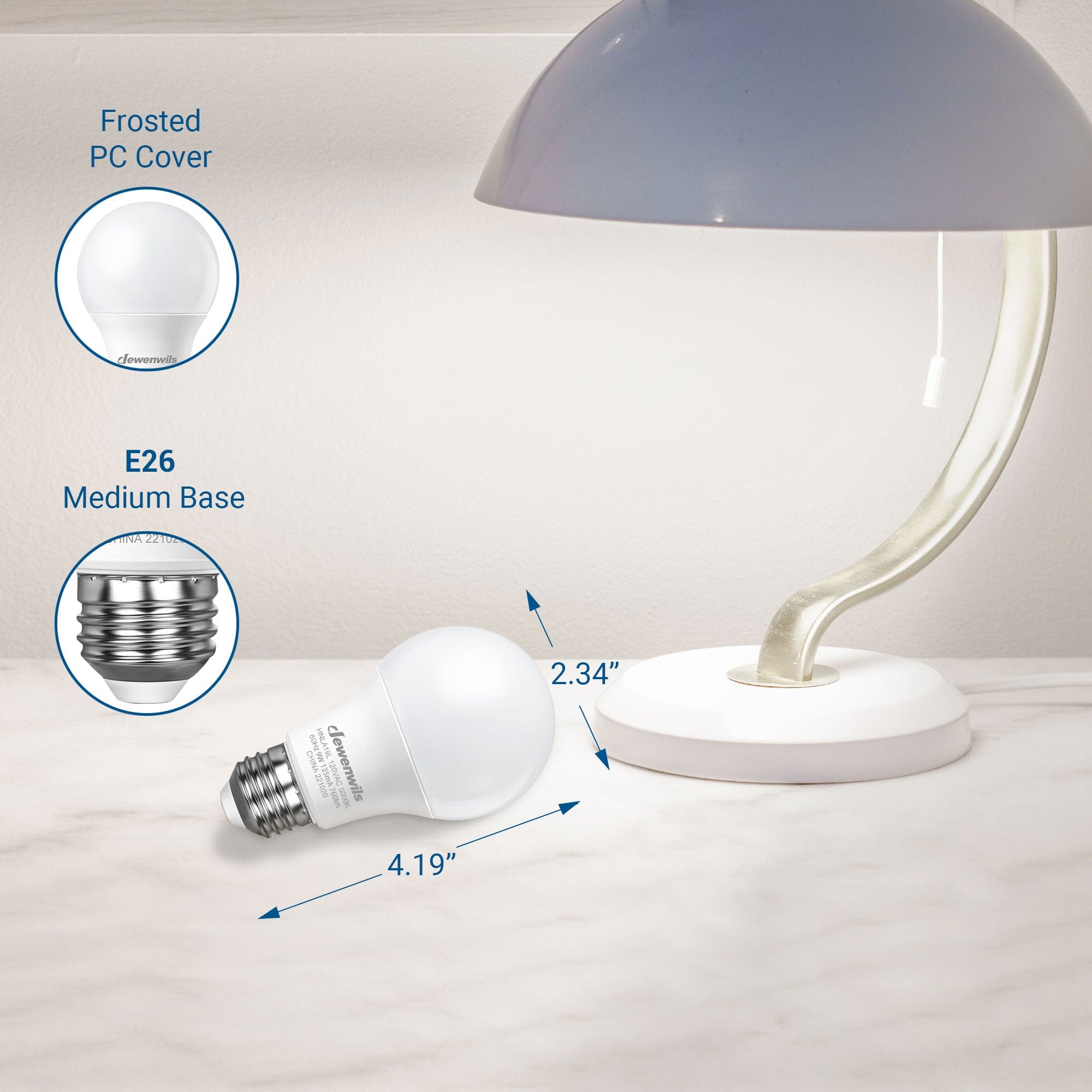 DEWENWILS 8-Pack A19 LED Light Bulb, 760LM, 5000K Daylight LED Light Bulbs, 9 Watt(60 Watt Equivalent), E26 Medium Screw Base, Non Dimmable-HNLA19L