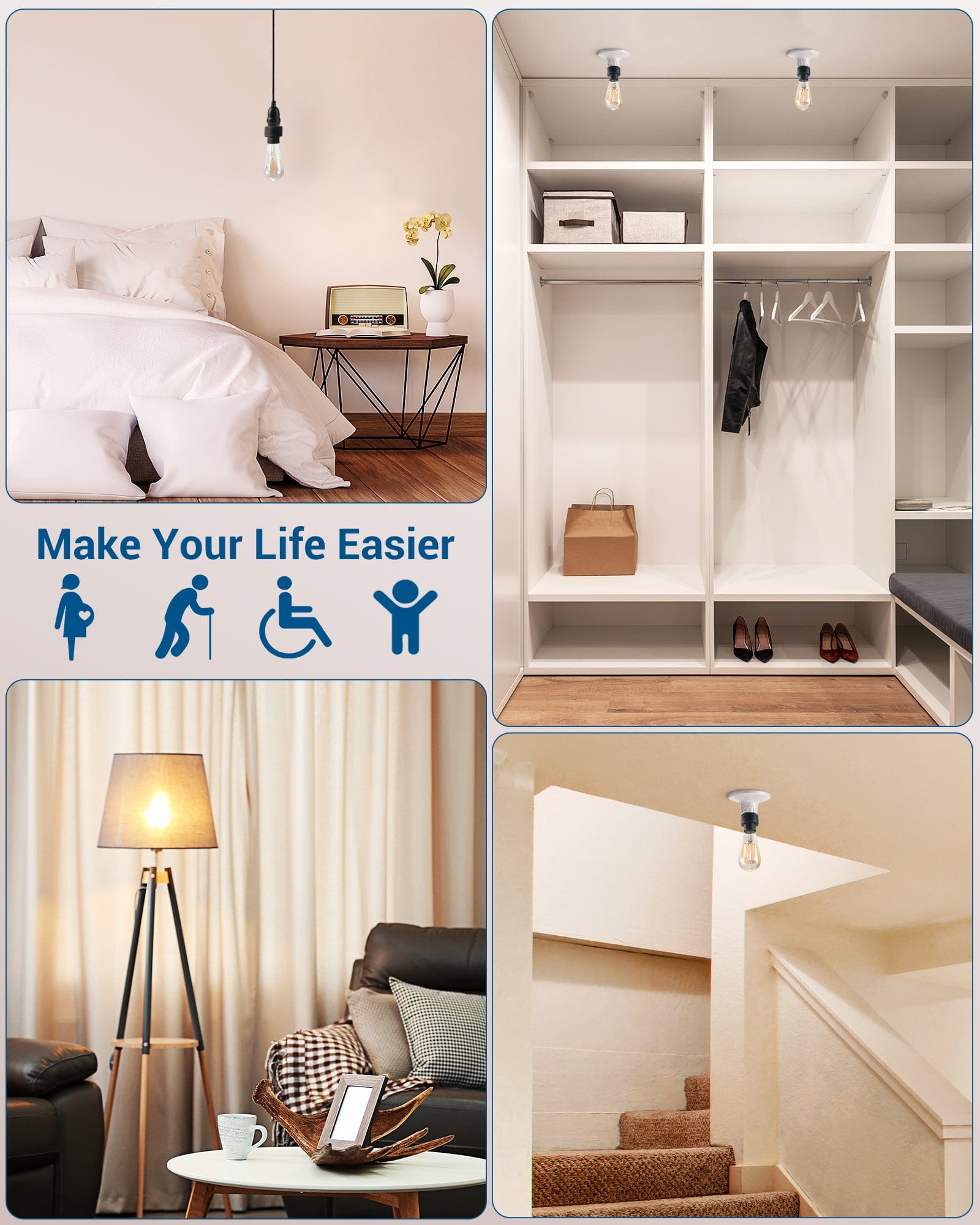 DEWENWILS Remote Control Light Socket, Wireless Light Switch for Pull Chain Light Lamp Fixtures, 100FT Range, No Wiring Needed (1 Wall Mounted Controller+1 Bulb Base, Shorter Version)-HRLS11G