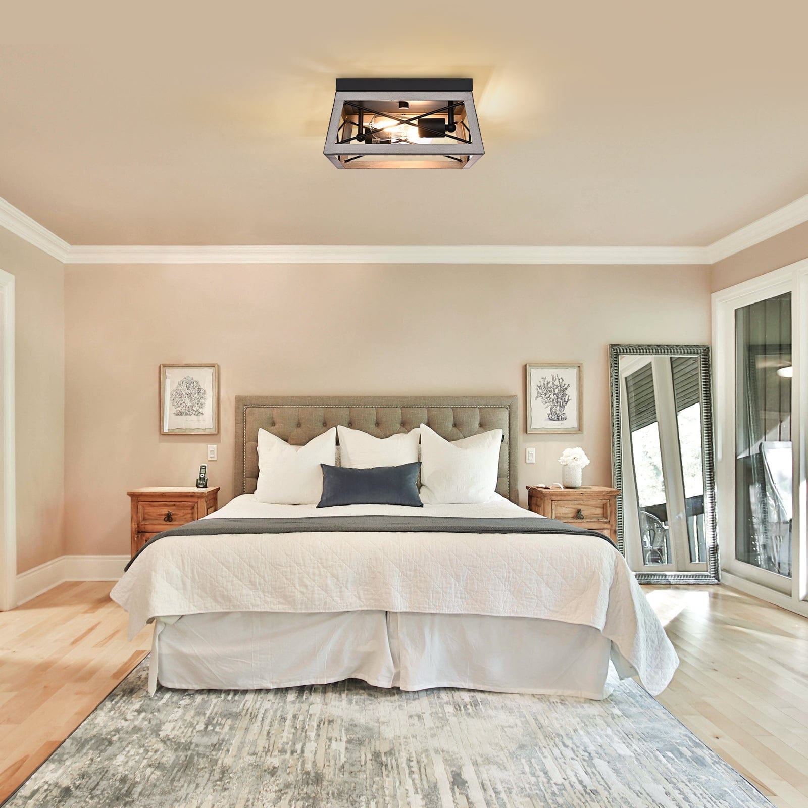 DEWENWILS Industrial Flush Mount Ceiling Light, Metal Ceiling Light Fixture, Hallway Light Fixture Ceiling for Entryway, Foyer, Dining Room, 2-Lights, Silver Grey-HFCL02D